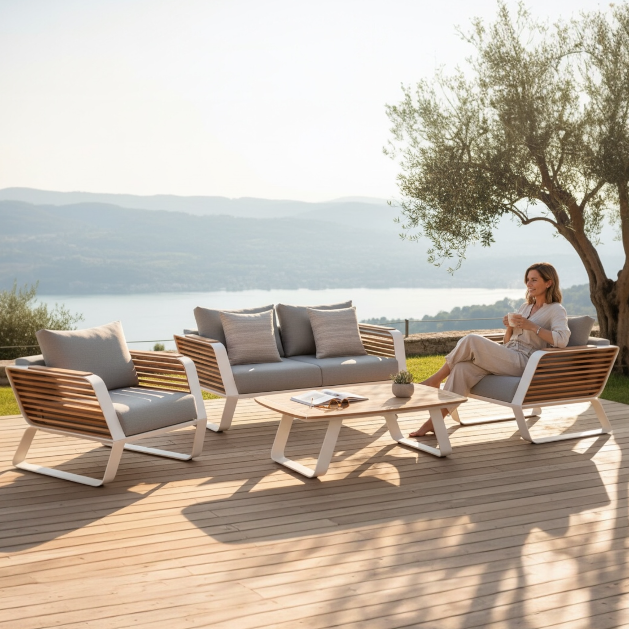 Salon de jardin haut de gamme aluminium et teck - AILY MINI