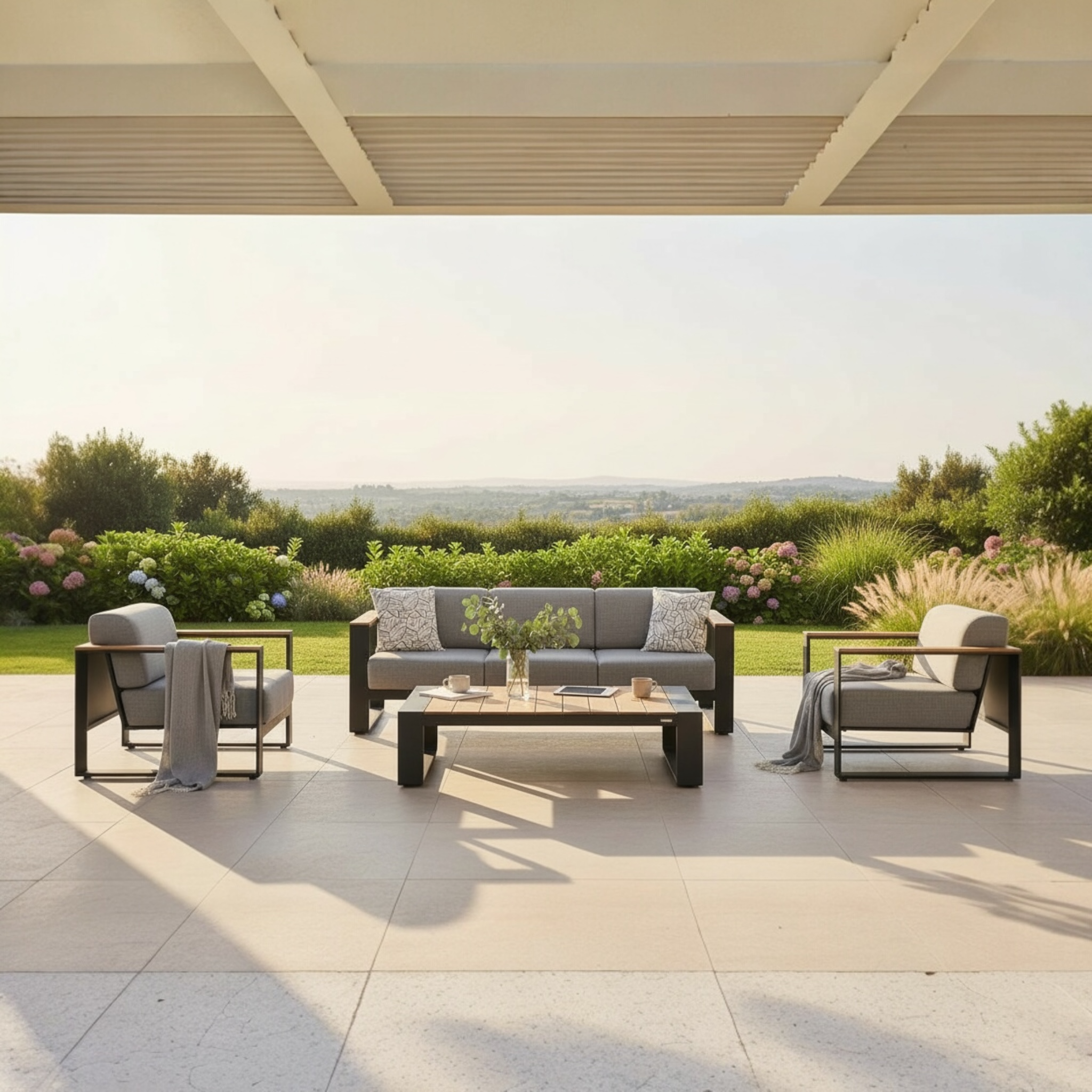 Canapé de jardin luxe en aluminium et en teck - SOFY