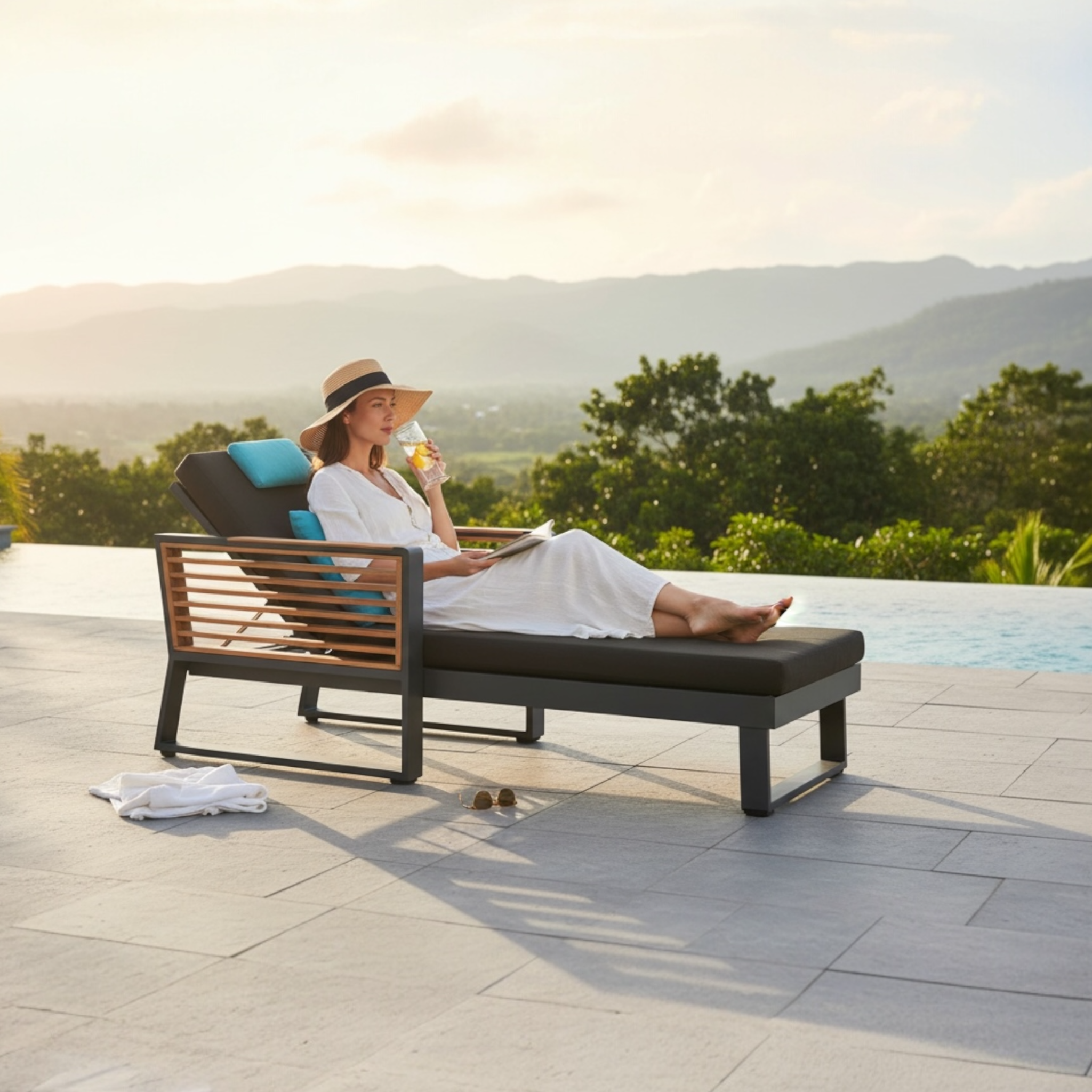Bain de soleil en aluminium et en teck haut de gamme - COFY