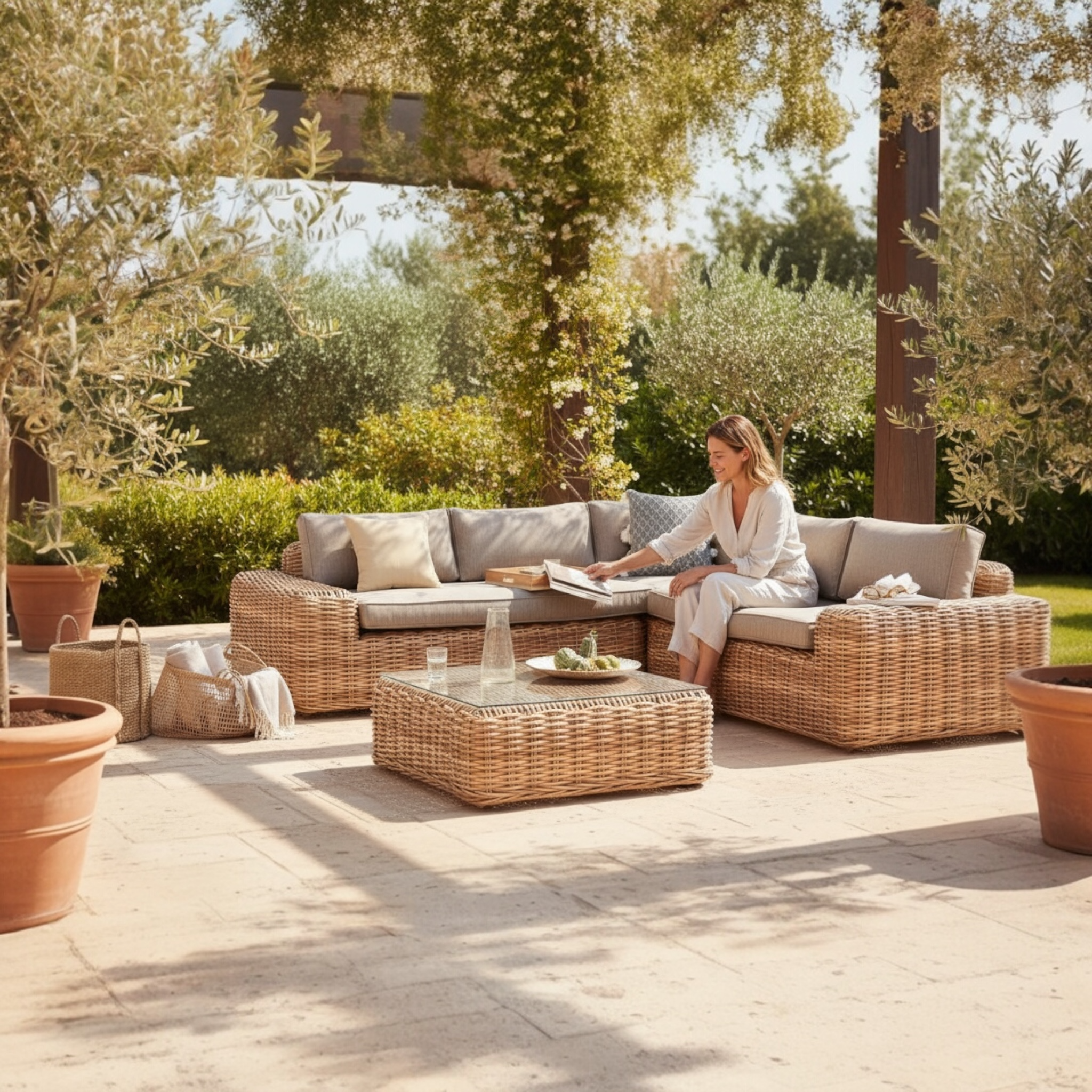 Salon de jardin design en résine tressée ronde - JUNE OSIER