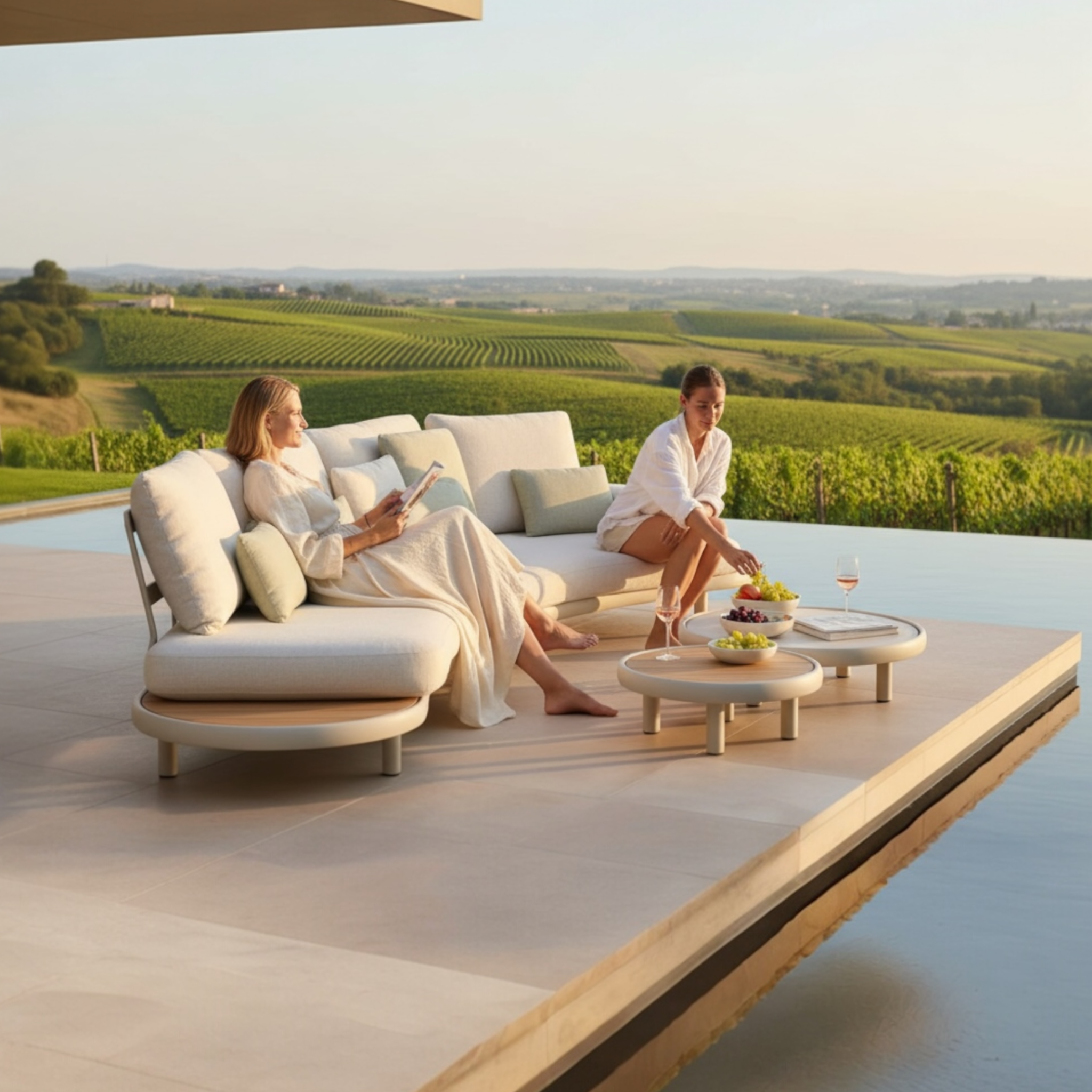 Salon de jardin haut de gamme en aluminium et en teck - ROSA MINI