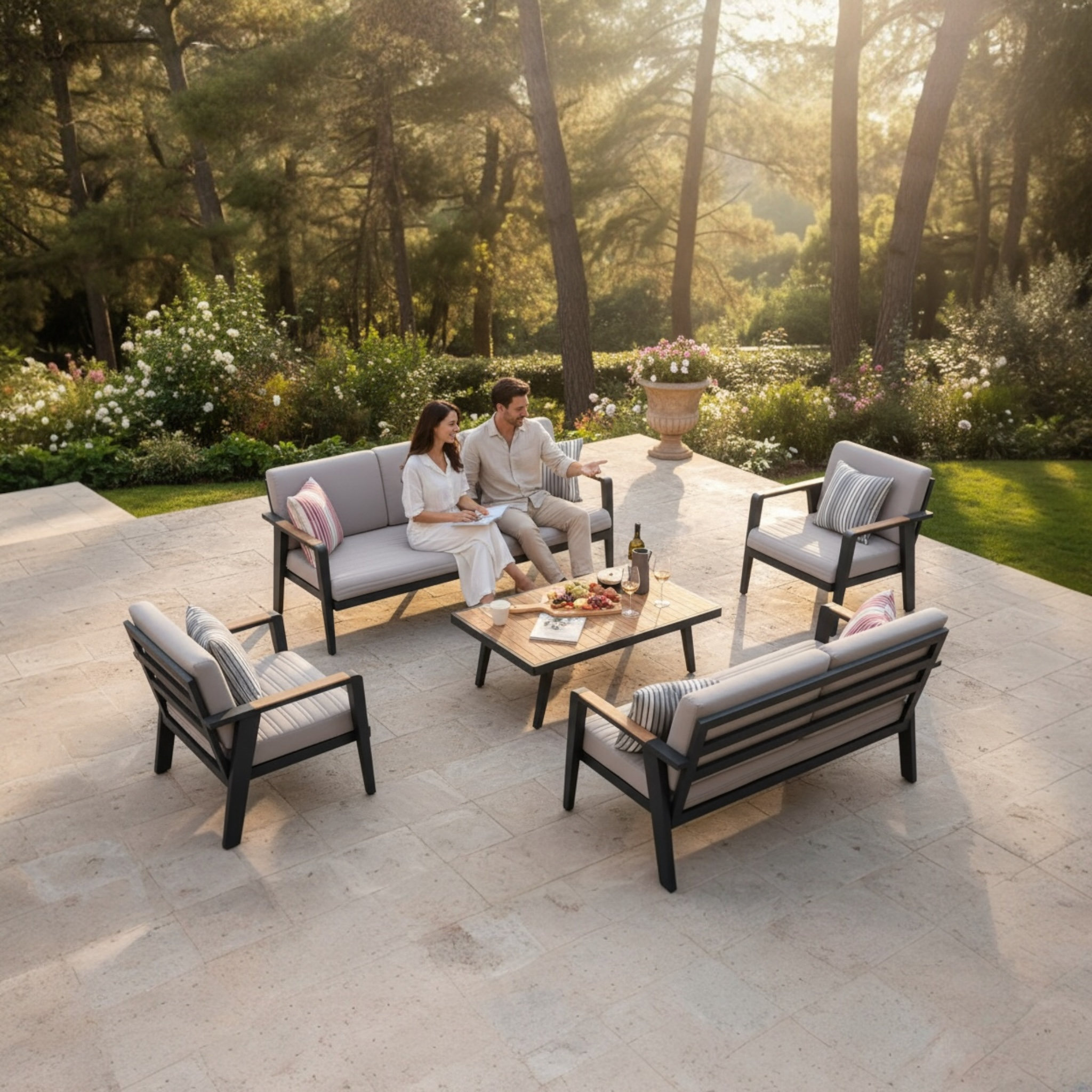 Ensemble de jardin en aluminium et en teck 7 places - LOVY XL