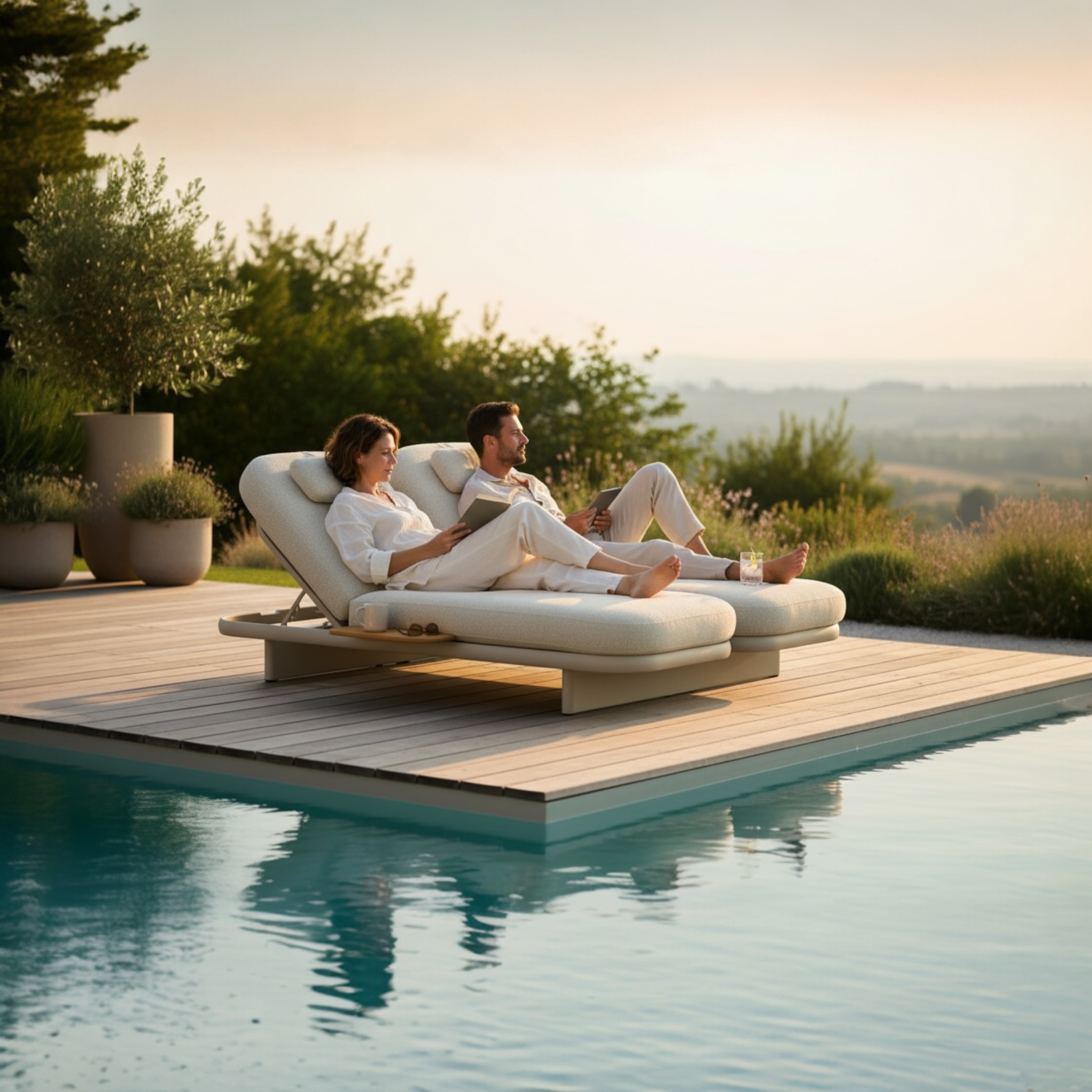 Bain de soleil double haut de gamme en aluminium - ROSA BEIGE