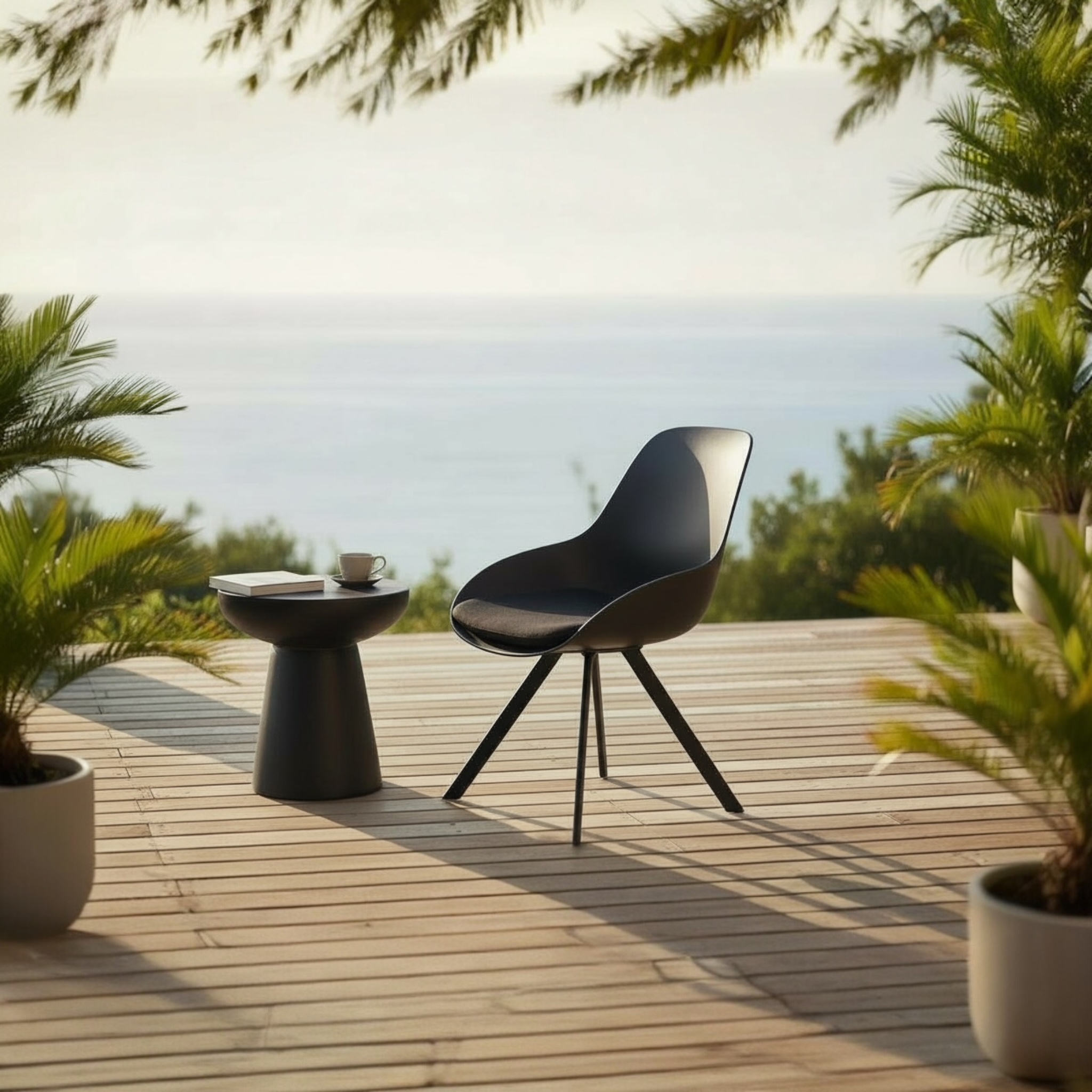 Chaise de jardin en aluminium noir et polyéthylène noir- MONDO (lot de 2)
