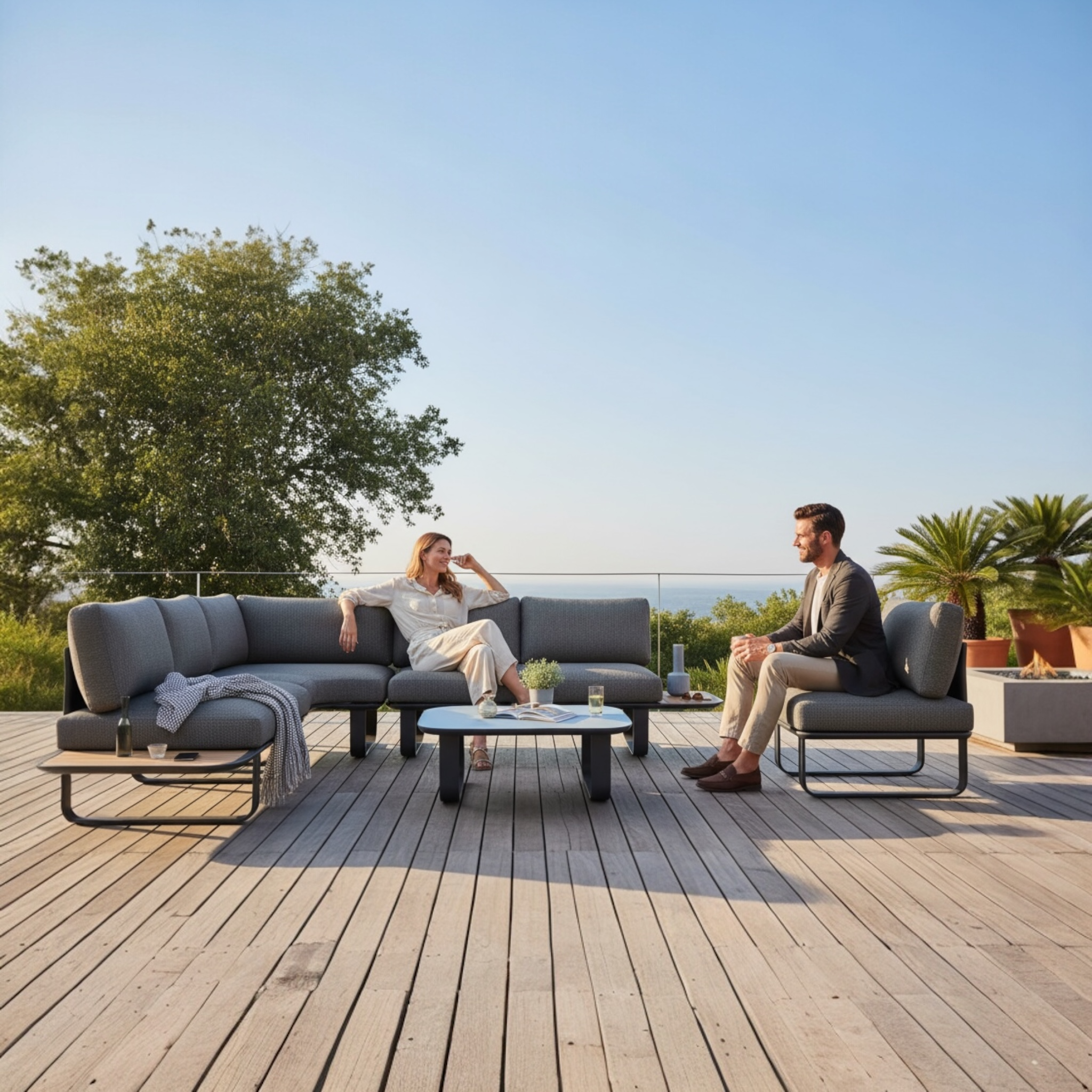 Canapé d'angle de jardin moderne aluminium  - EMY NOIR