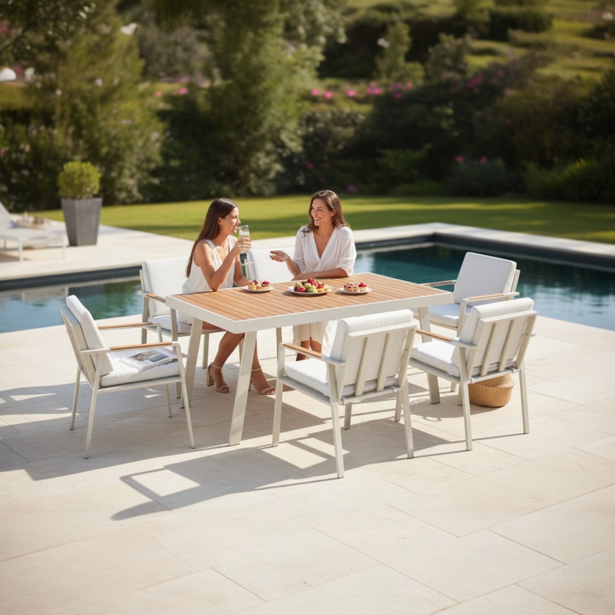 Ensemble repas jardin aluminium et bois teck 6 places - NOFFY