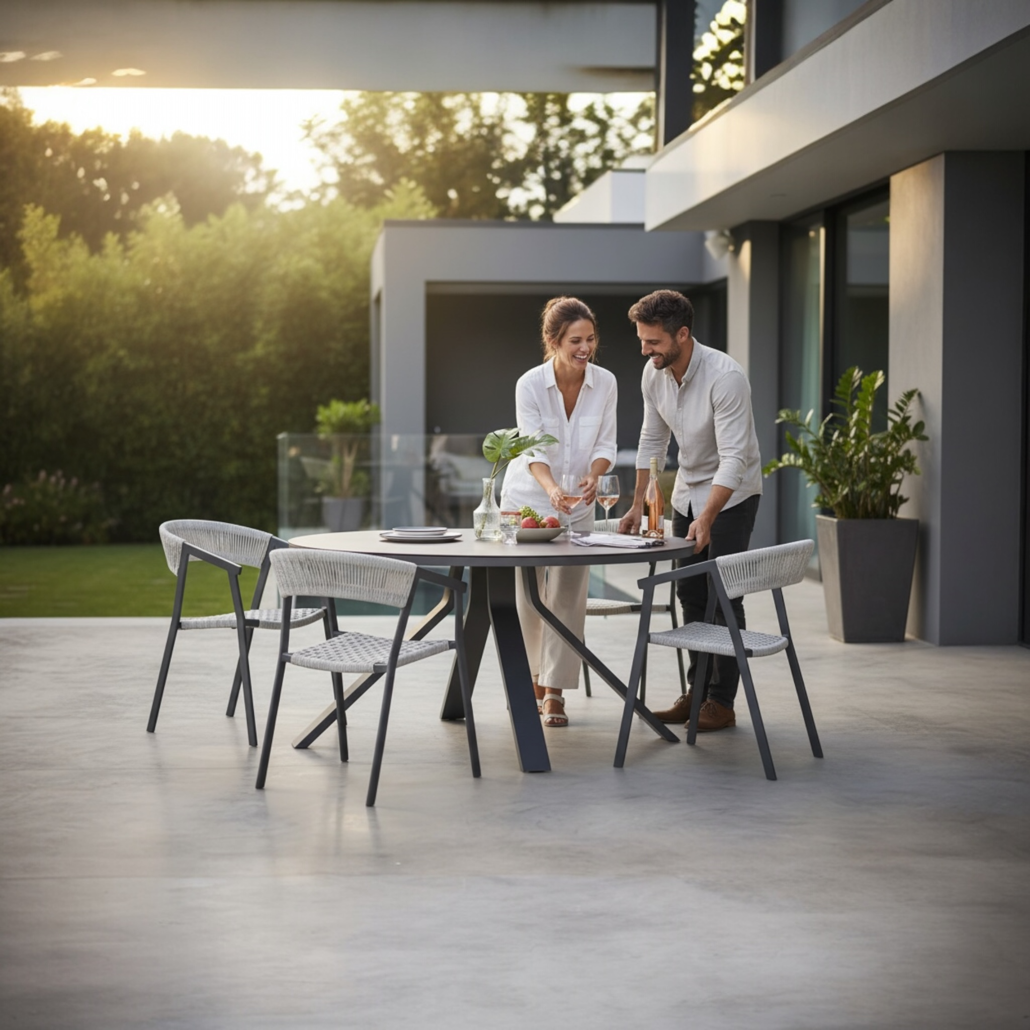 Table ronde en aluminium noir avec plateau en verre - MONDO