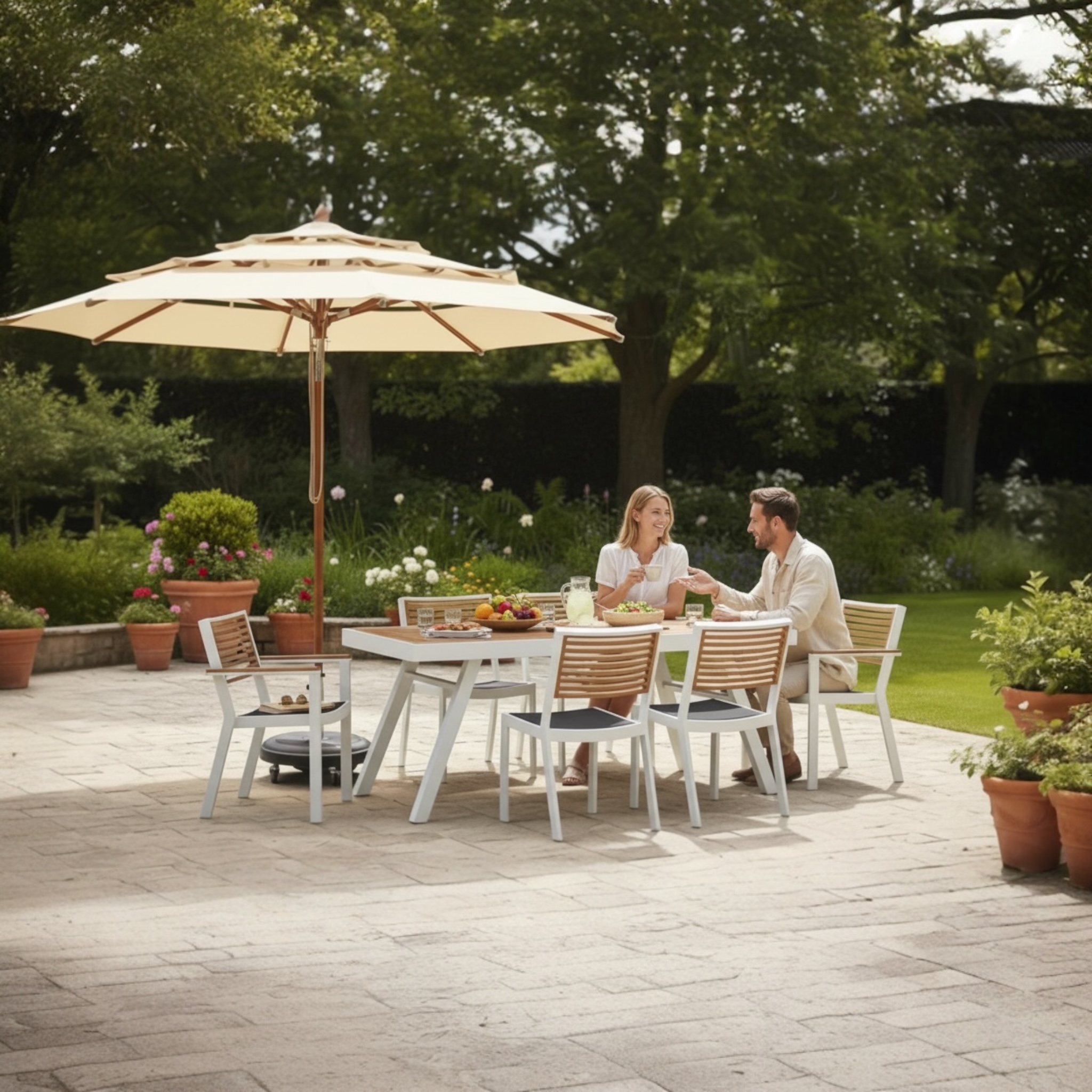 Ensemble repas  de jardin en aluminium et en teck 200X90cm - YORK BLANC