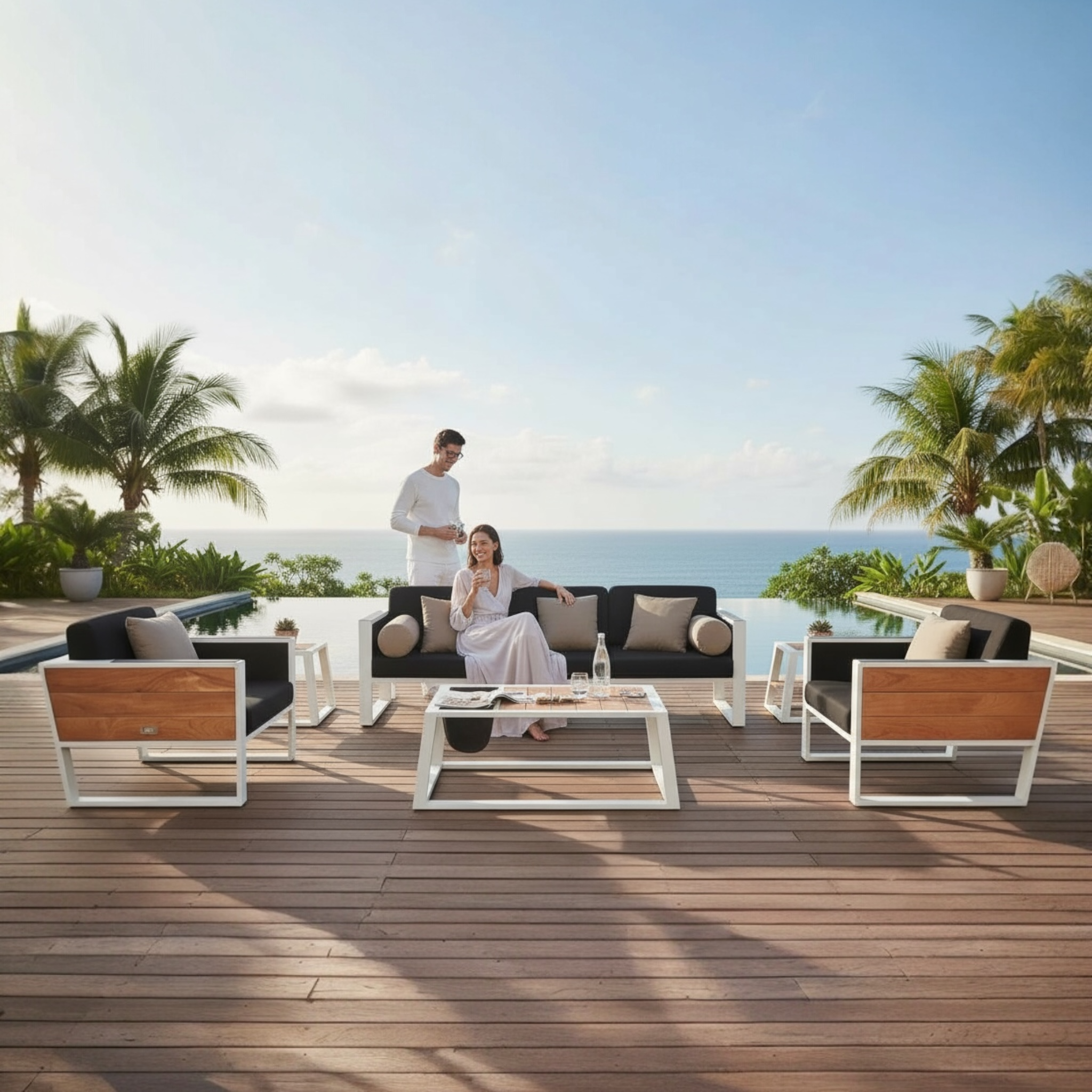 Salon de jardin haut de gamme aluminium et teck 5 places - YORK