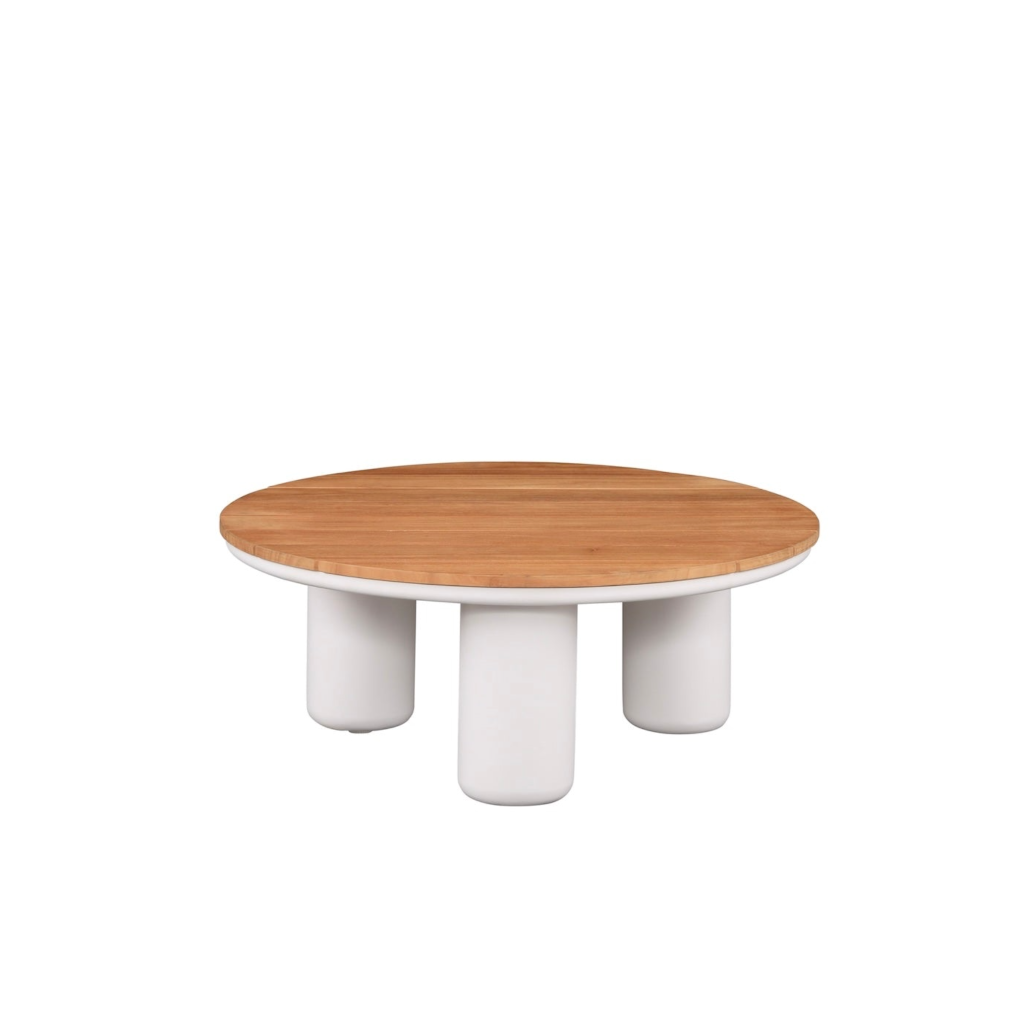 Petite table basse ronde design haut de gamme en aluminium et en teck - IRIS