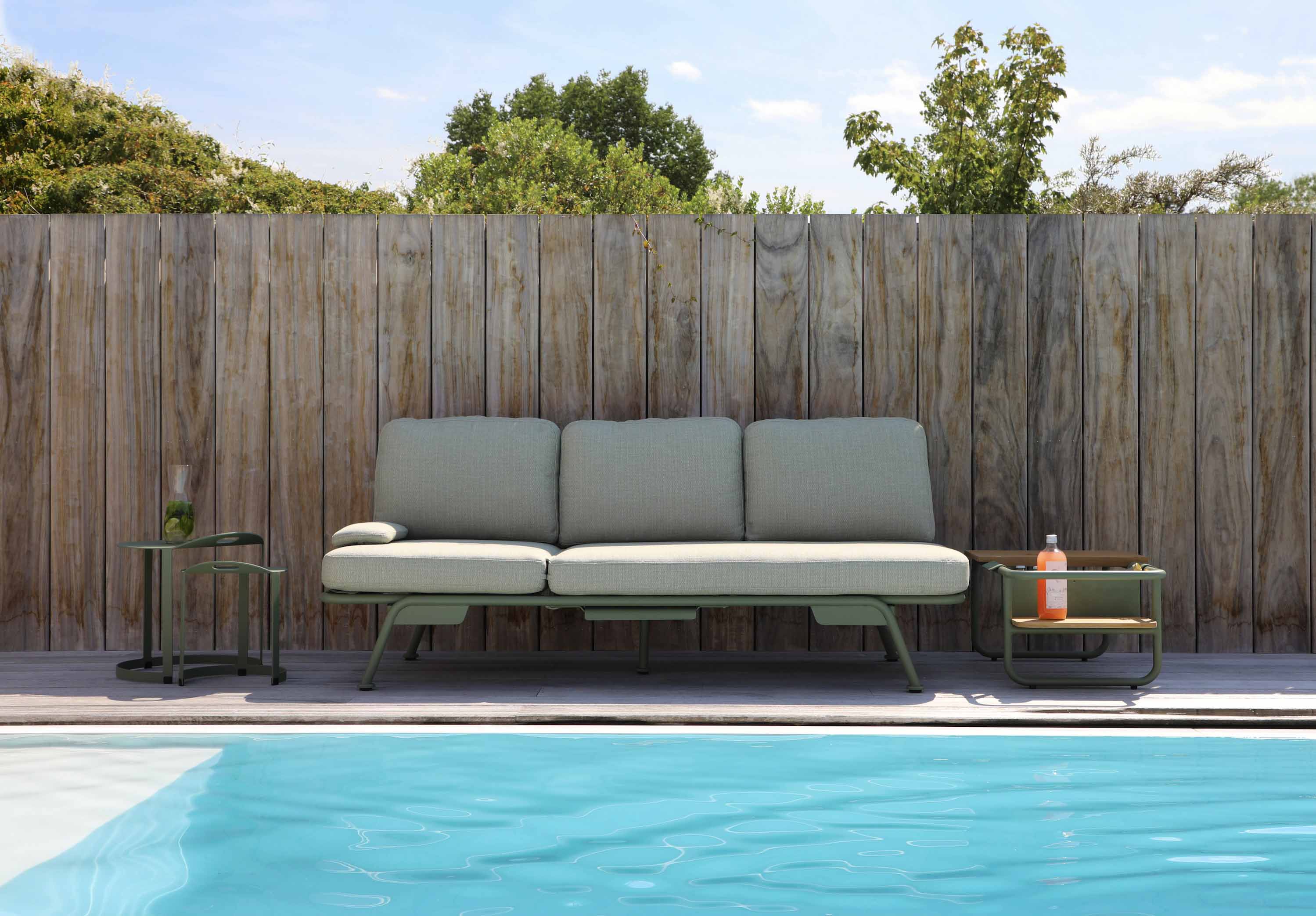 Salon de jardin / bain de soleil modulable en aluminium vert - SUNNY