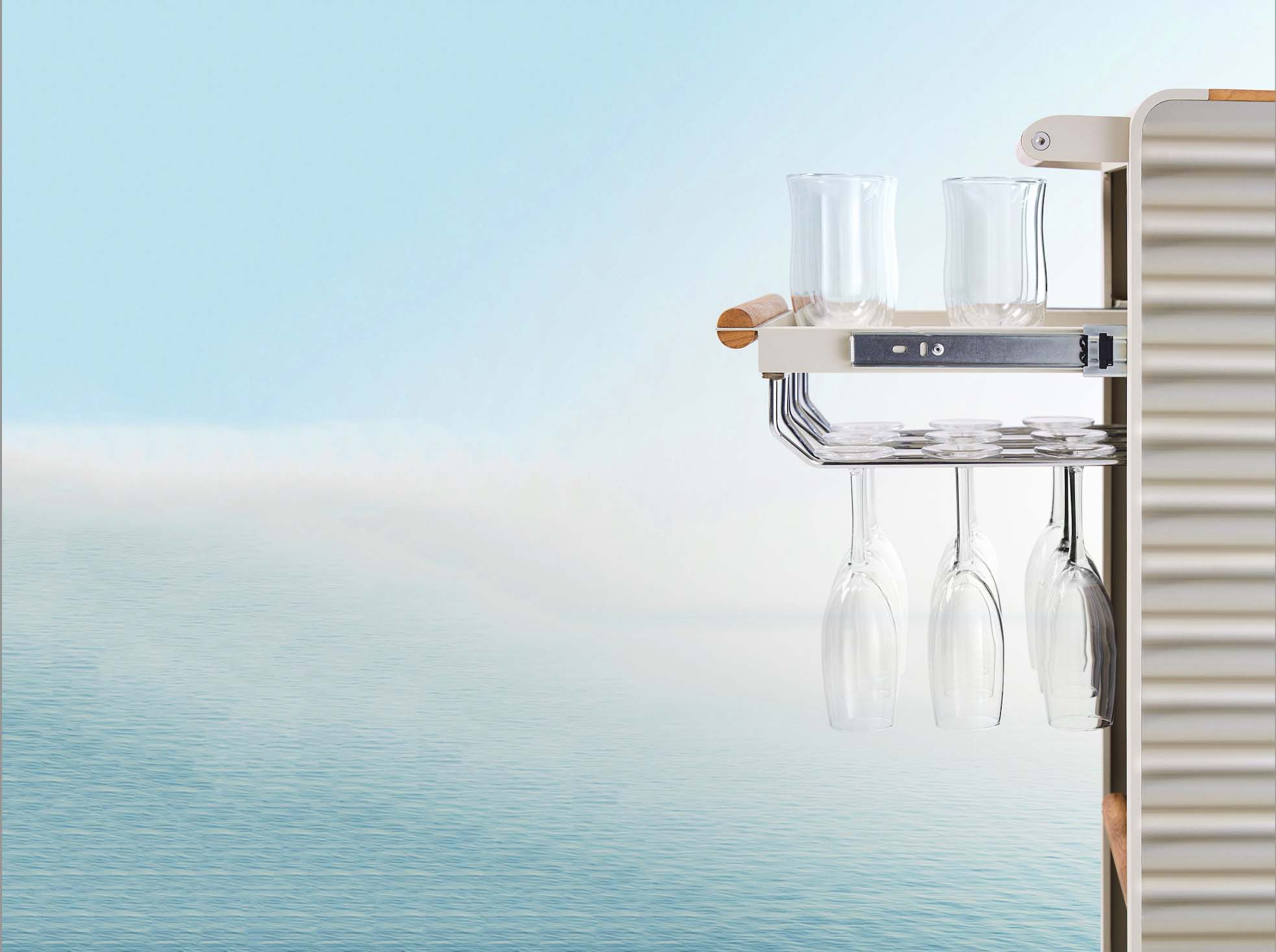 Desserte en aluminium et teck haut de gamme - AIRPORT beige