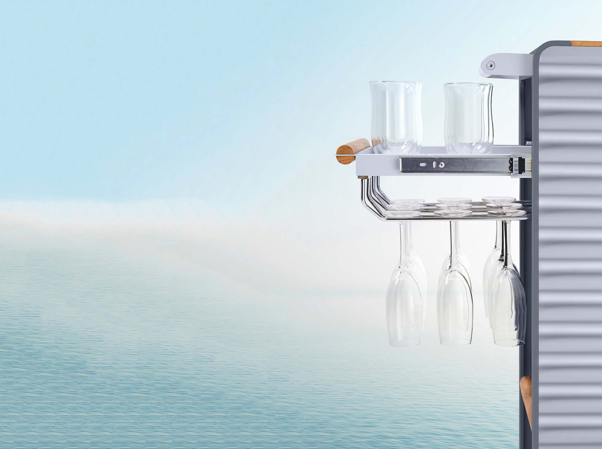 Desserte en aluminium et teck haut de gamme - AIRPORT Gris Anthracite