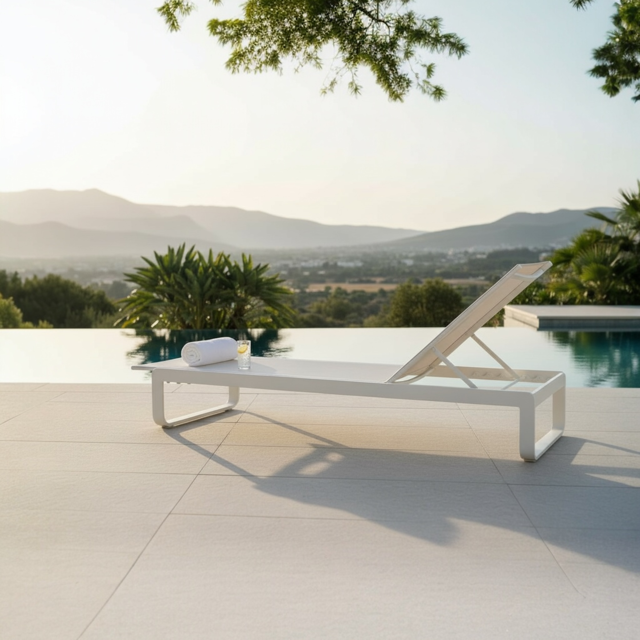 Bain de soleil en aluminium - ROMY toile blanche