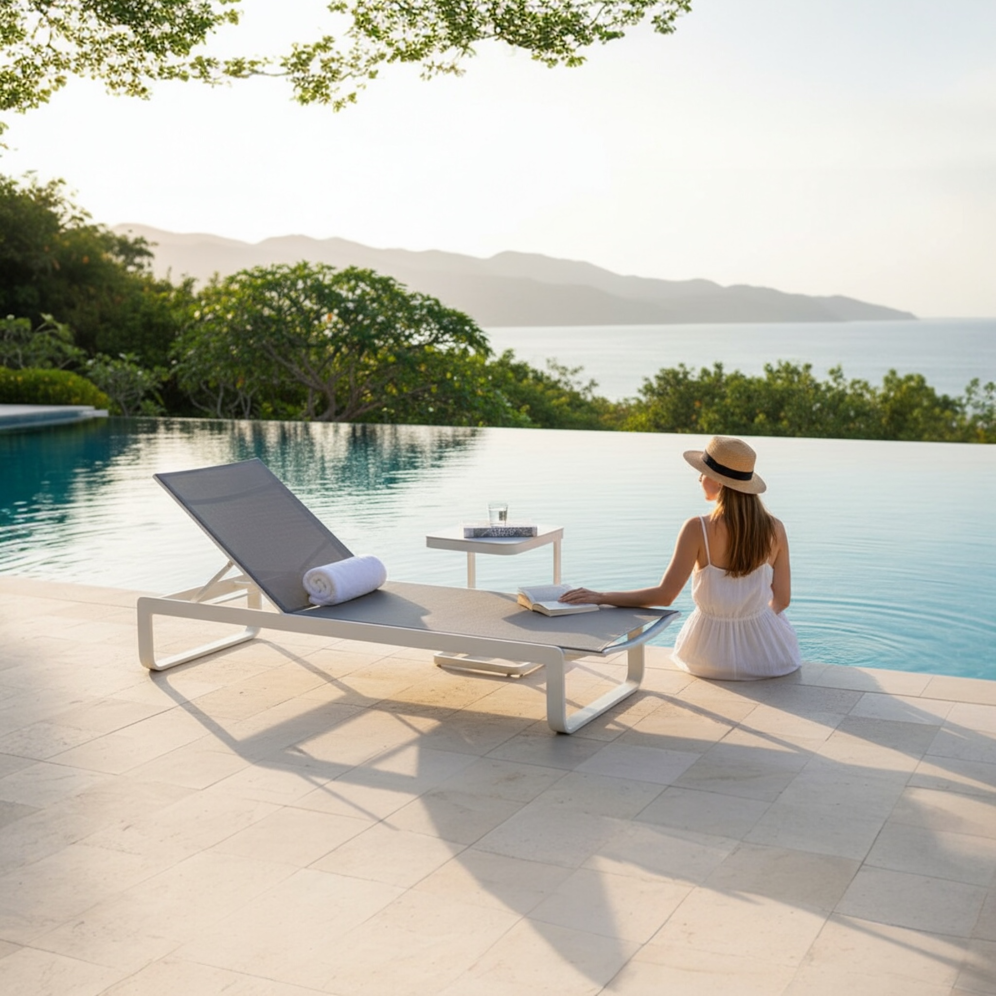 Duo de bains de soleil en aluminium + table basse - ROMY