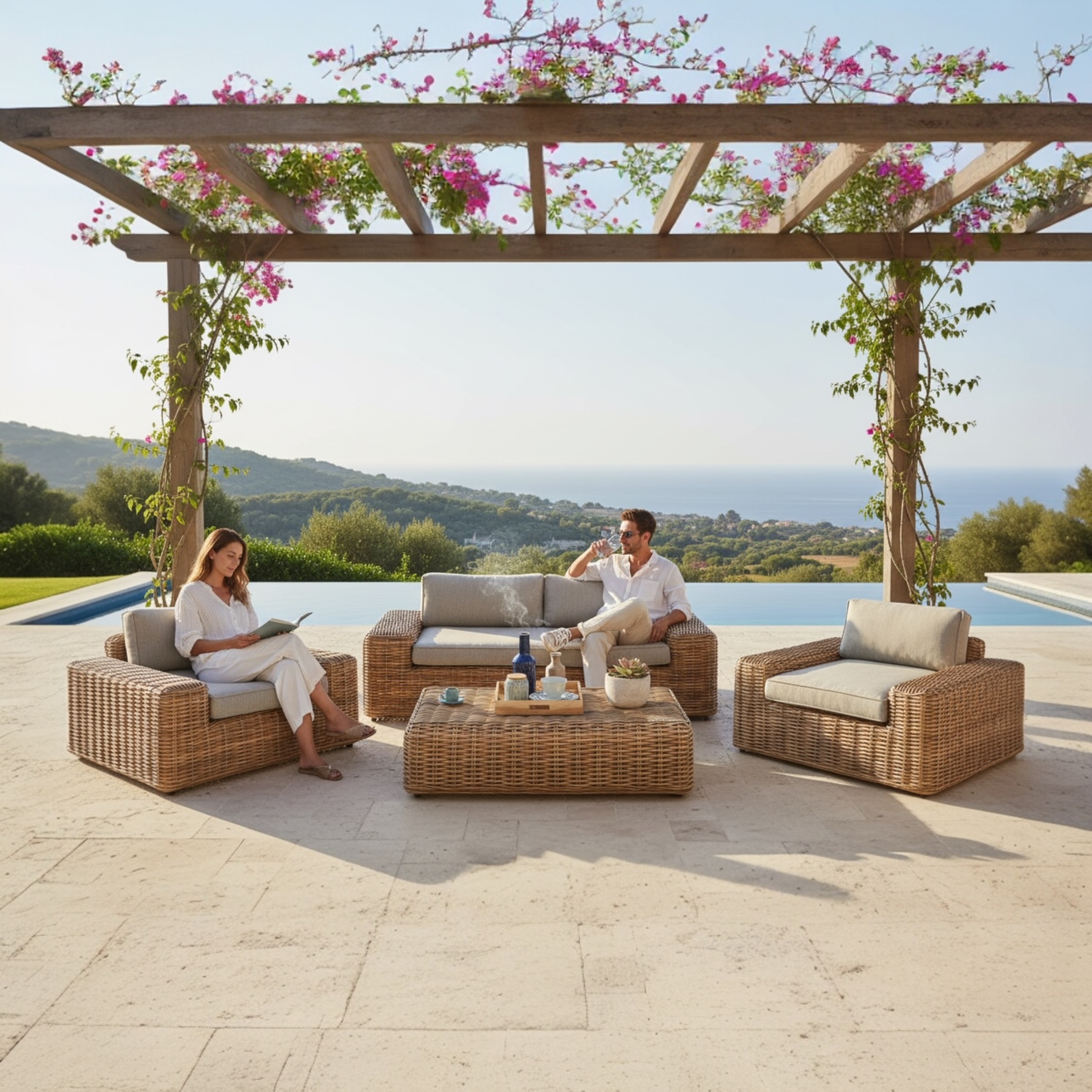 Salon bas de jardin design haut de gamme  Bali osier