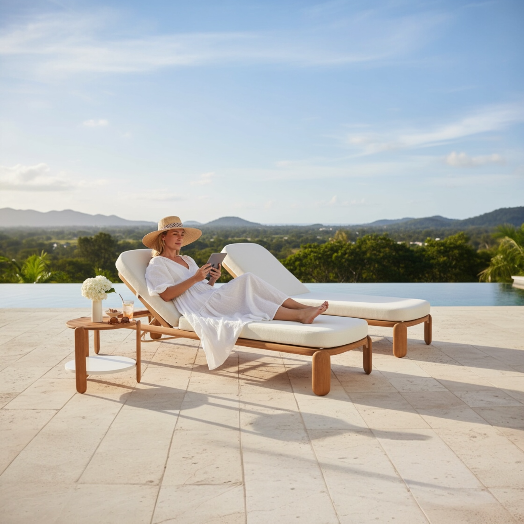 Duo de bain de soleil en bois massif - ROMA