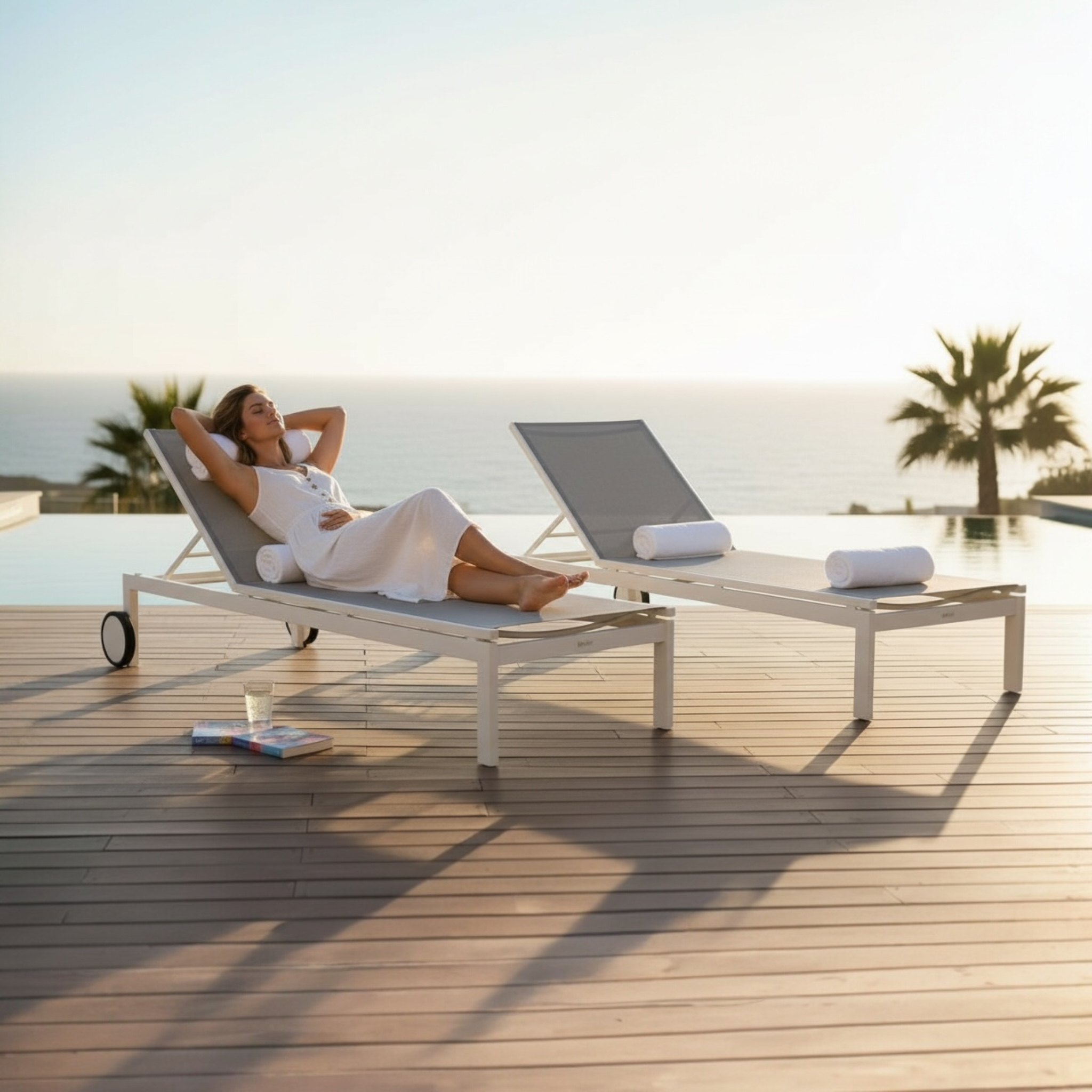 Duo bain de soleil design en aluminium blanc Sully