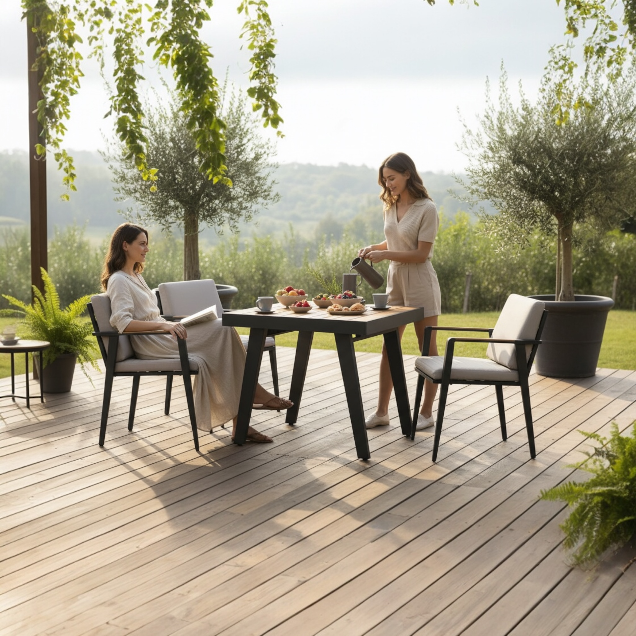 Ensemble repas en aluminium et en teck - LOVY 4PLACES