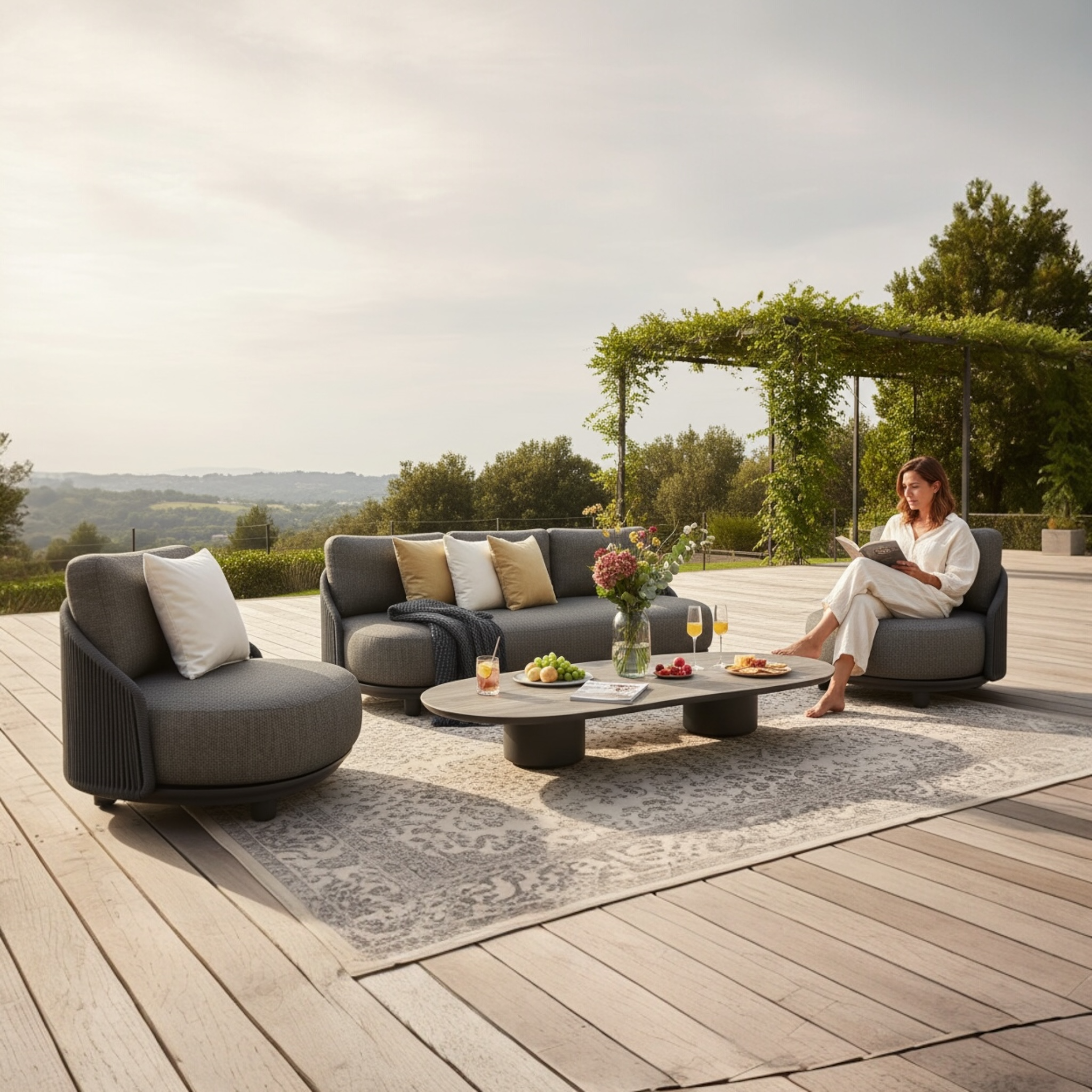 Ensemble 4 pièces salon de jardin design aura noir