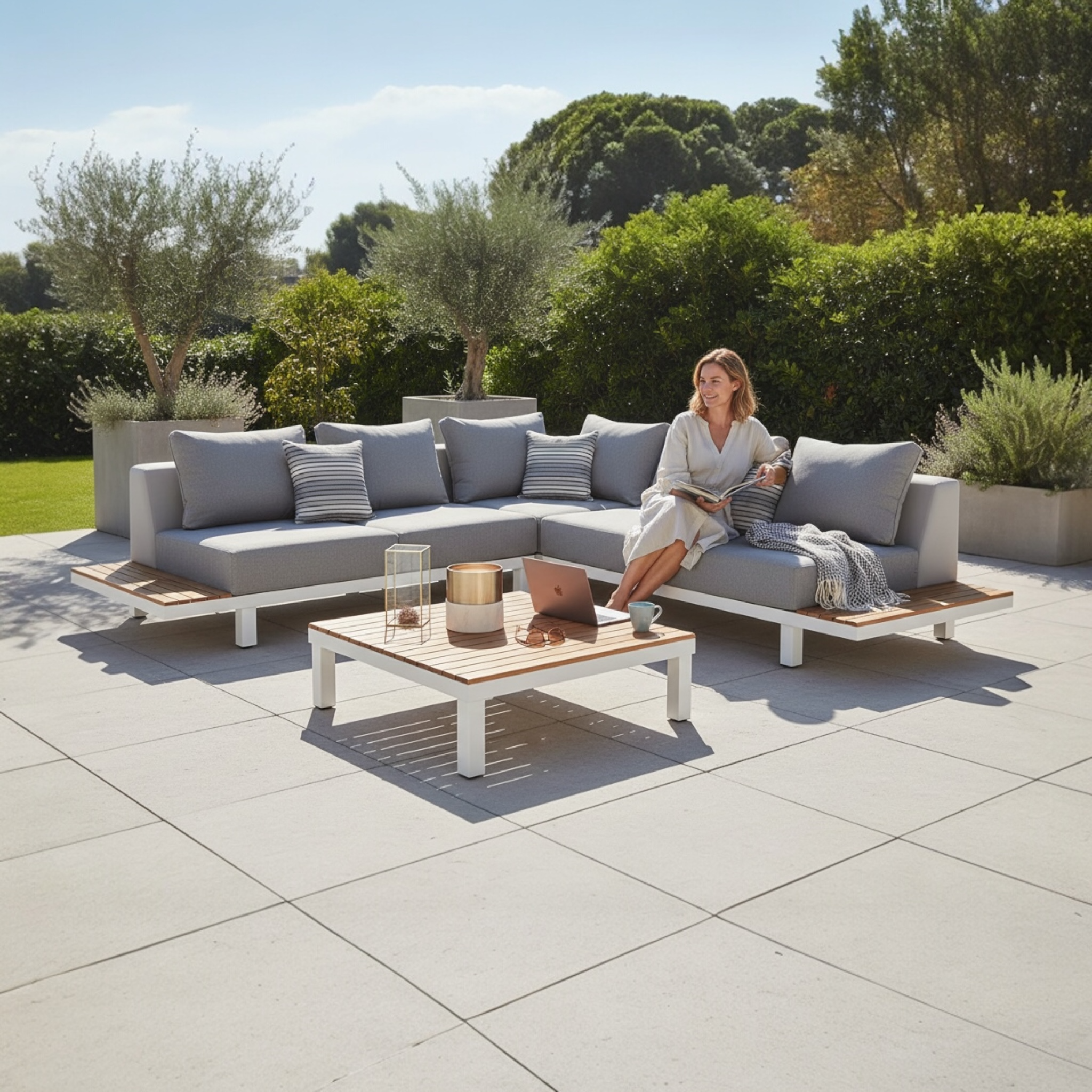 Salon bas de jardin en aluminium blanc orsy cosy