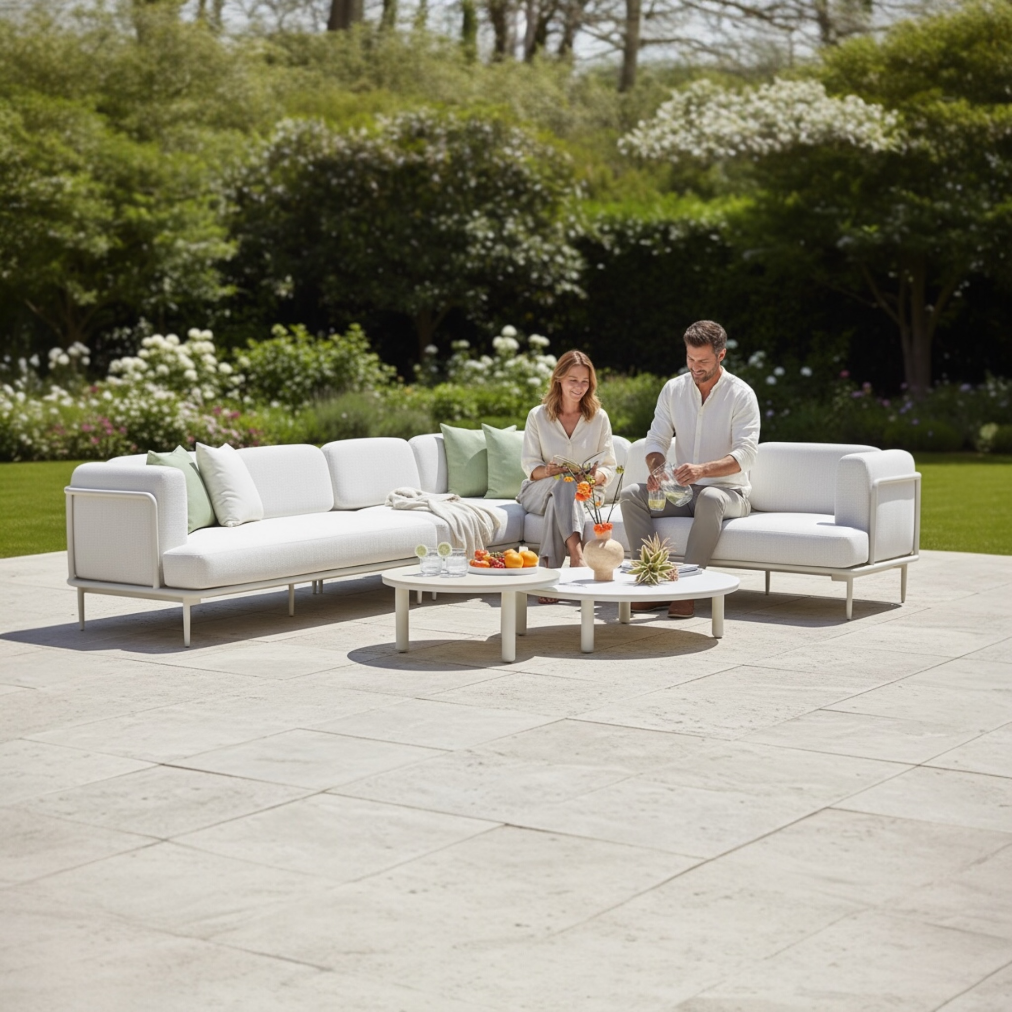 Salon bas de jardin confortable avec coussin épais 6 place