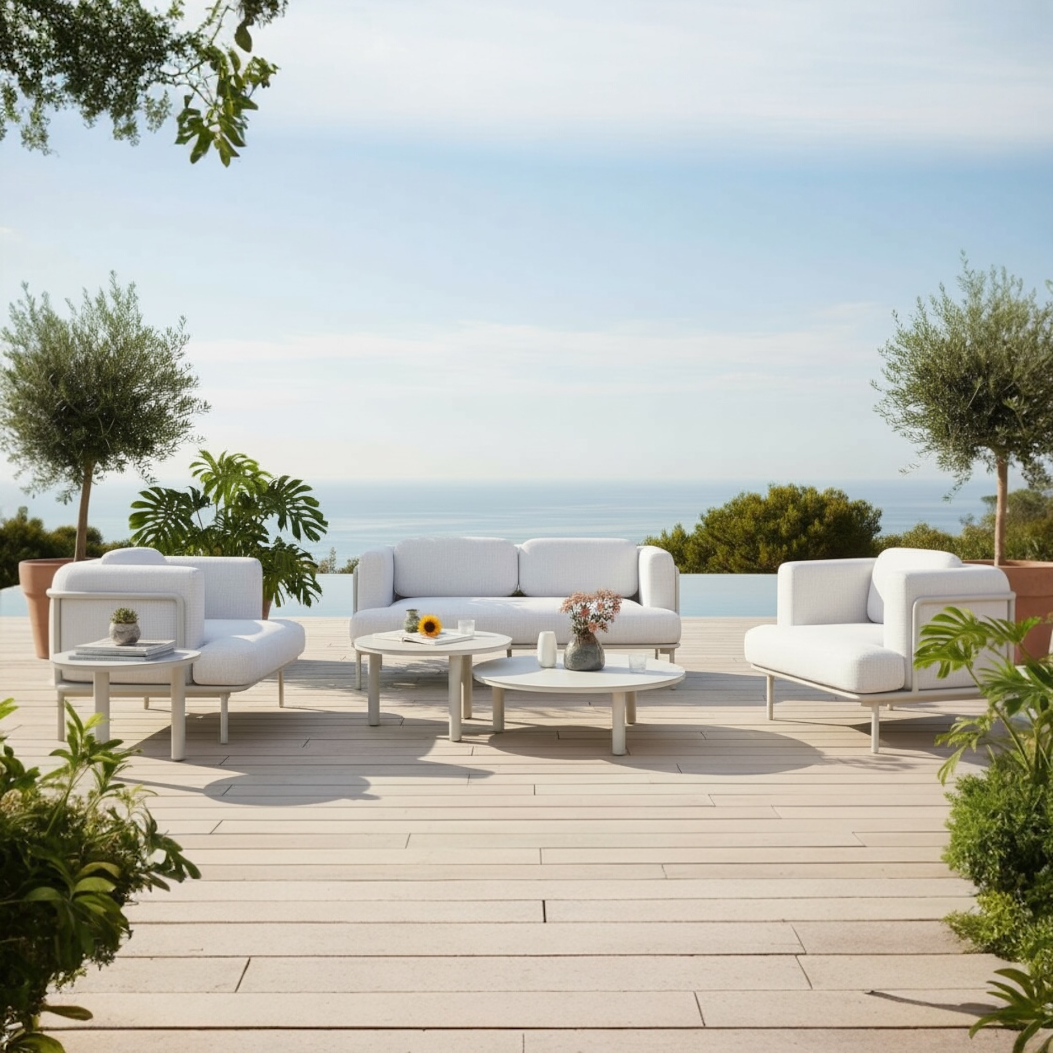 Ensemble canapé de  terrasse en aluminium blanc  4 place flora