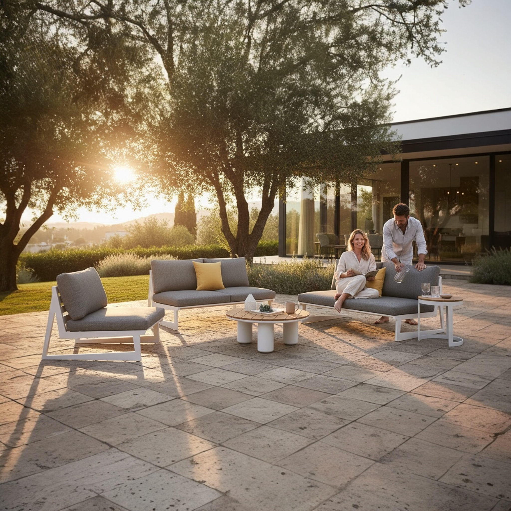 Salon de jardin moderne en aluminium blanc - LEO