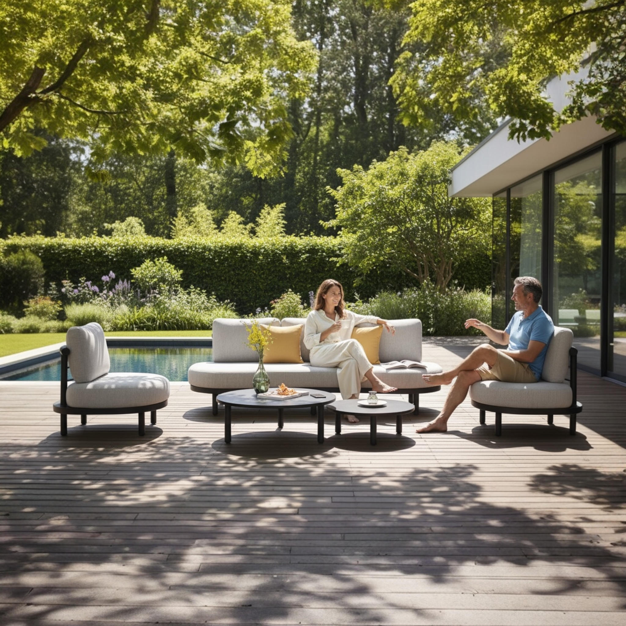 Salon bas de jardin 5place aluminium gris