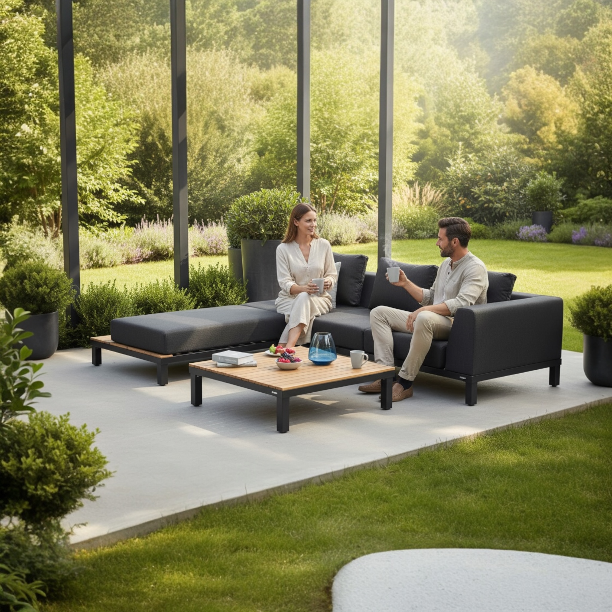 Salon de jardin en aluminium et en teck haut de gamme - JULY