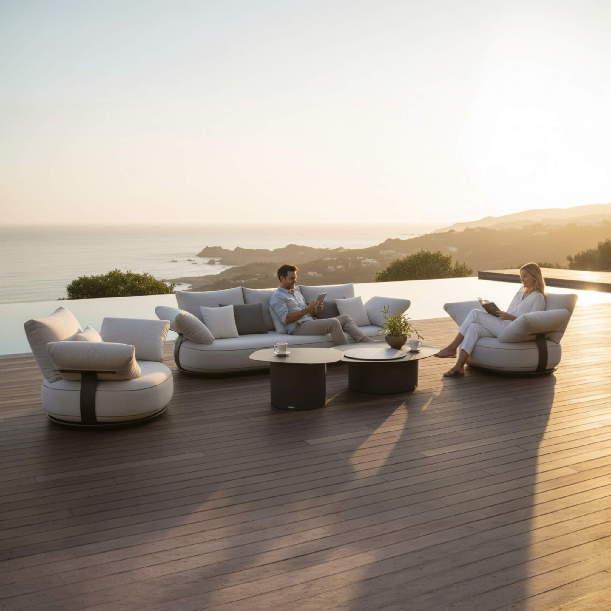 Canapé de jardin modulable luxe design en aluminium 5 places - ELYO GRIS