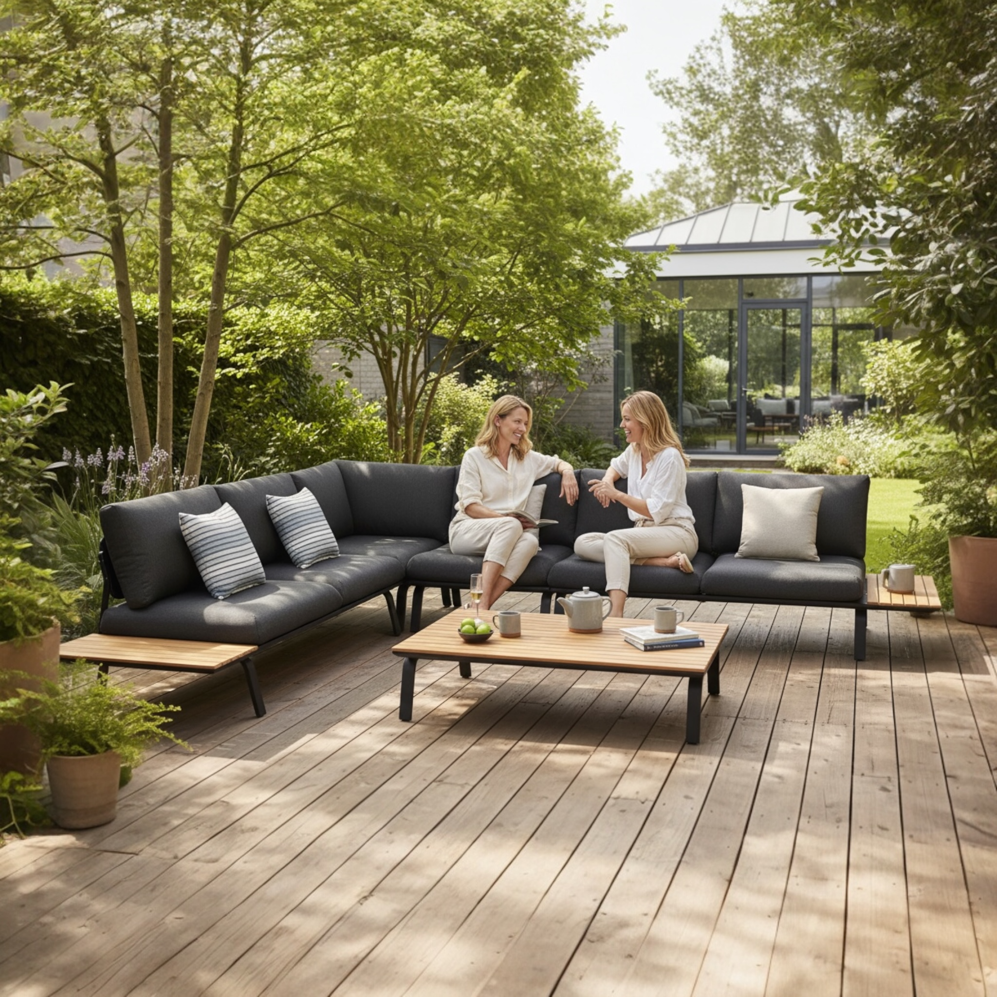 Salon de jardin d'angle haut de gamme aluminium et teck - PUNTO