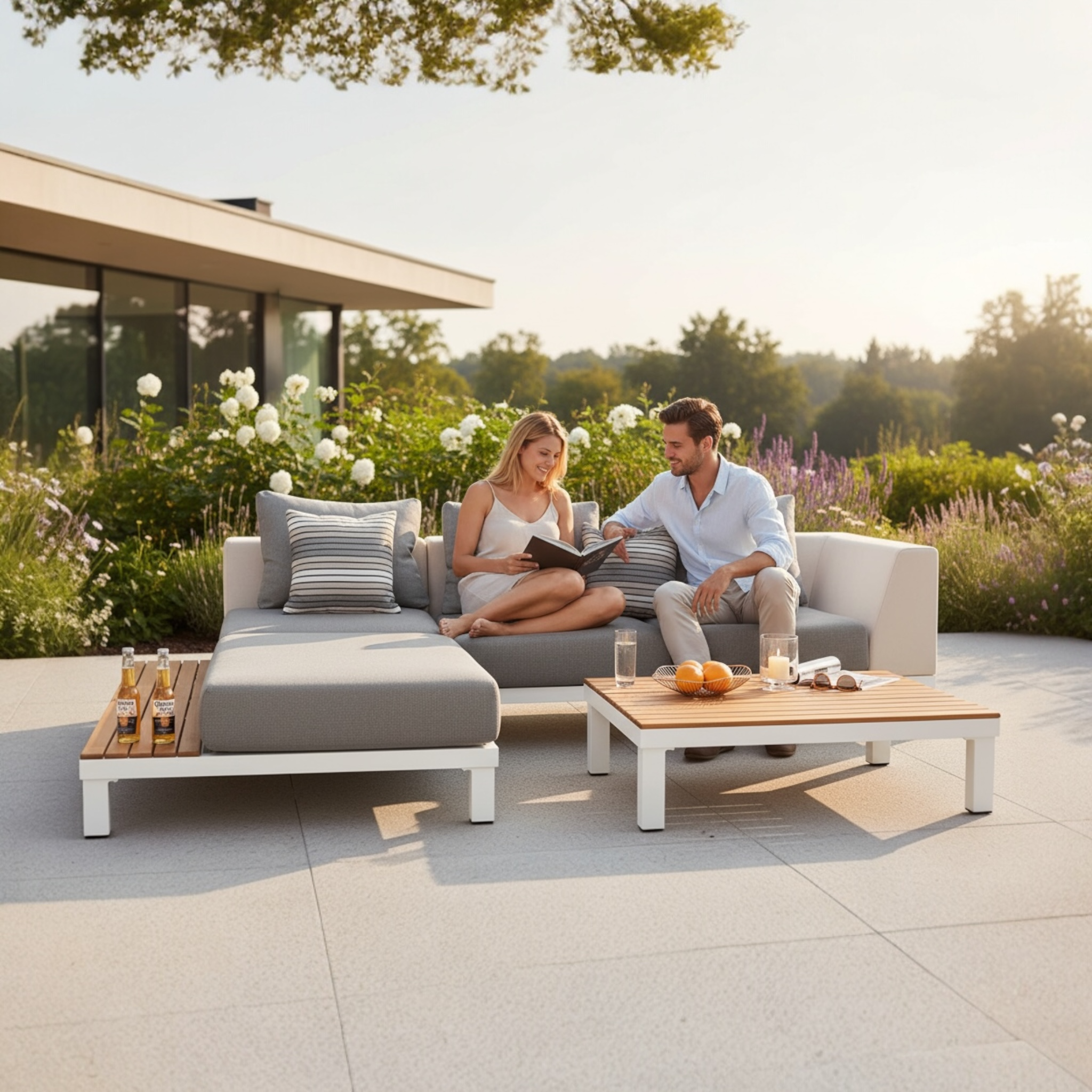 Canapé de jardin en teck et aluminium de luxe Orsy Mini