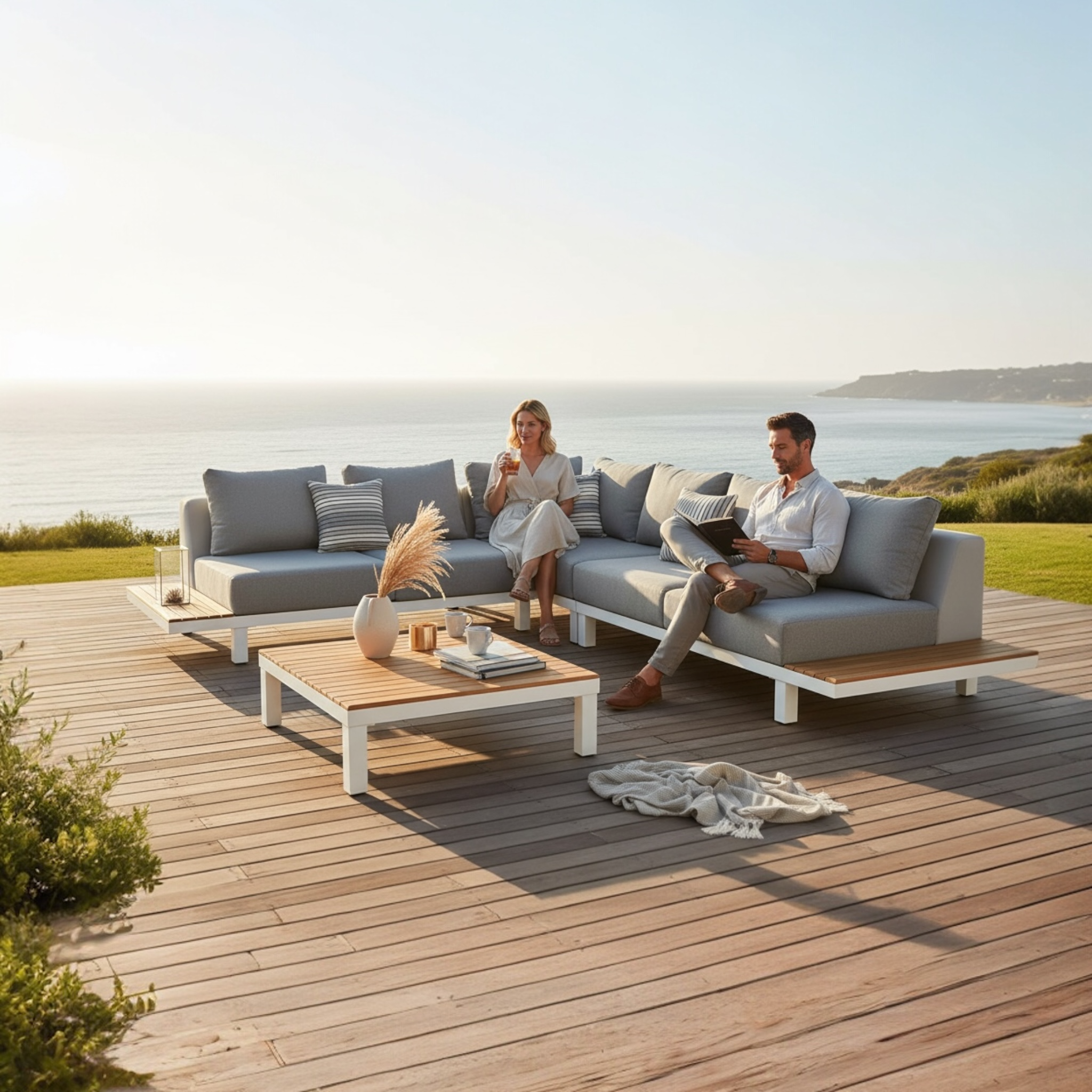 Salon de jardon Orsy blanc  6 place en alu et teck