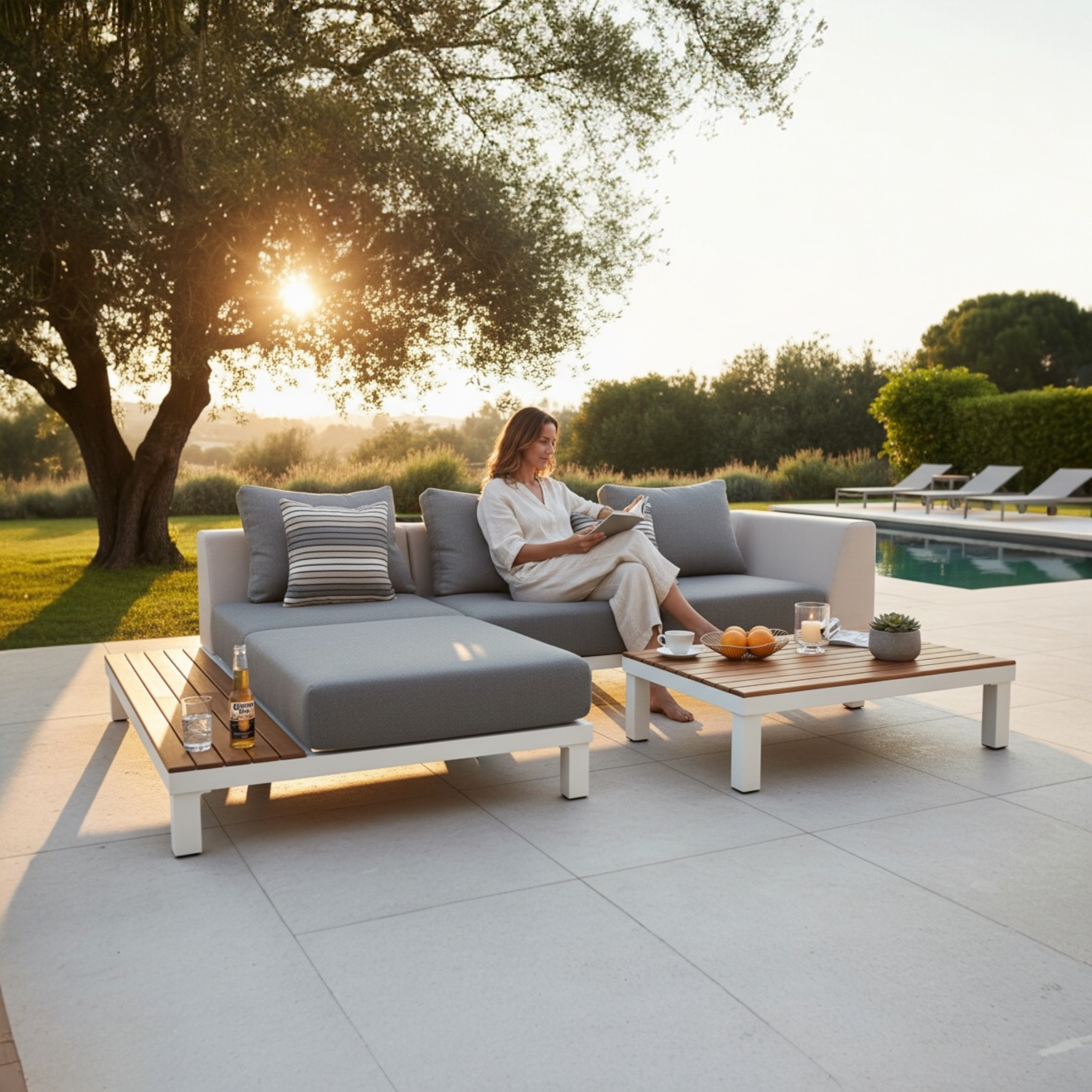 Salon de jardin en alu et teck modulable Orsy Mini