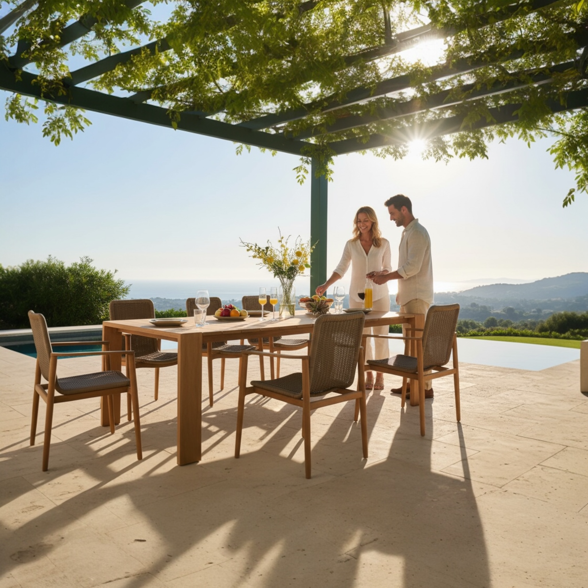 TABLE DE TERRASSE EN TECK MASSIF HAUT DE GAMME 6-8 PLACE