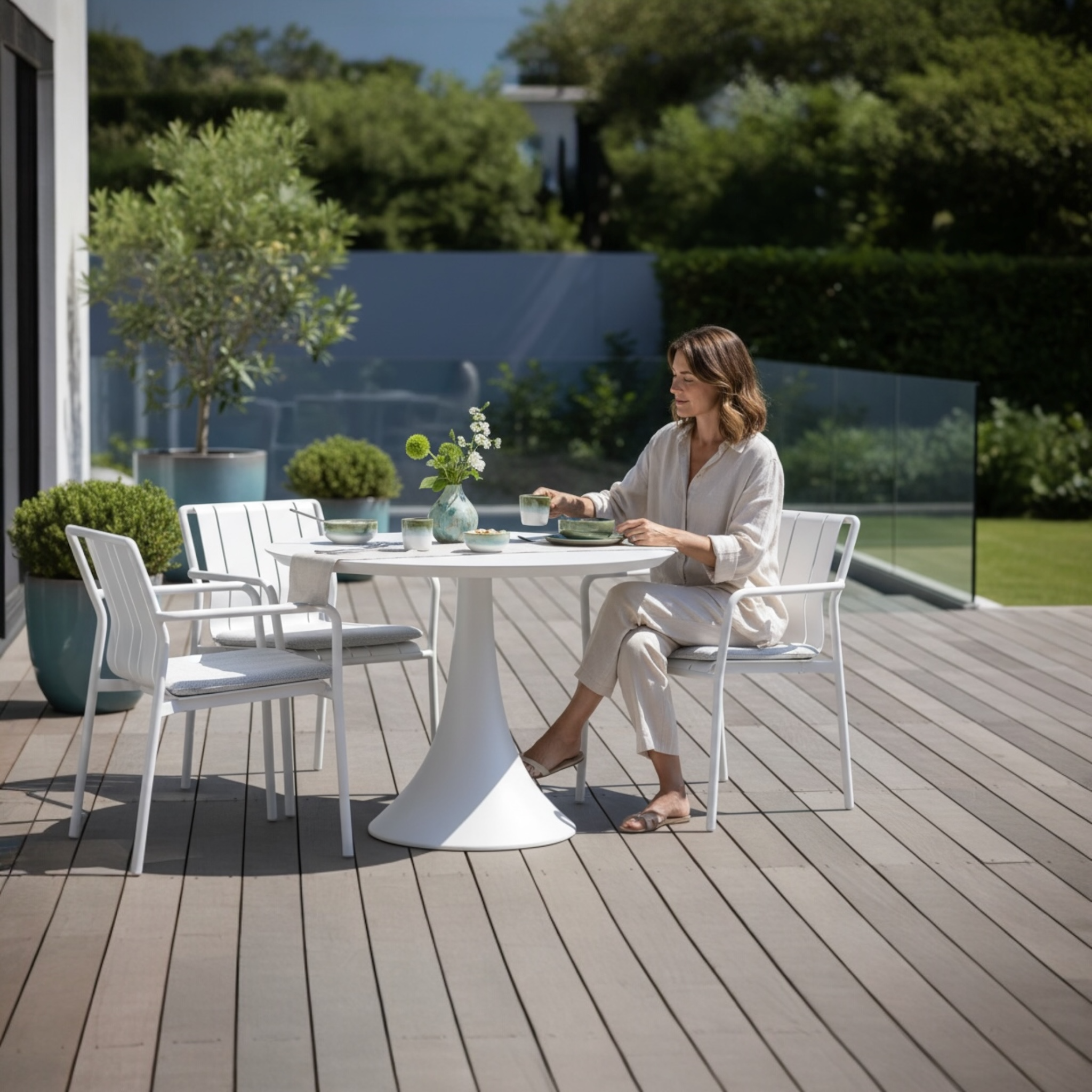 Table repas de jardin ronde avec plateau en aluminium design haut de gamme - Fano