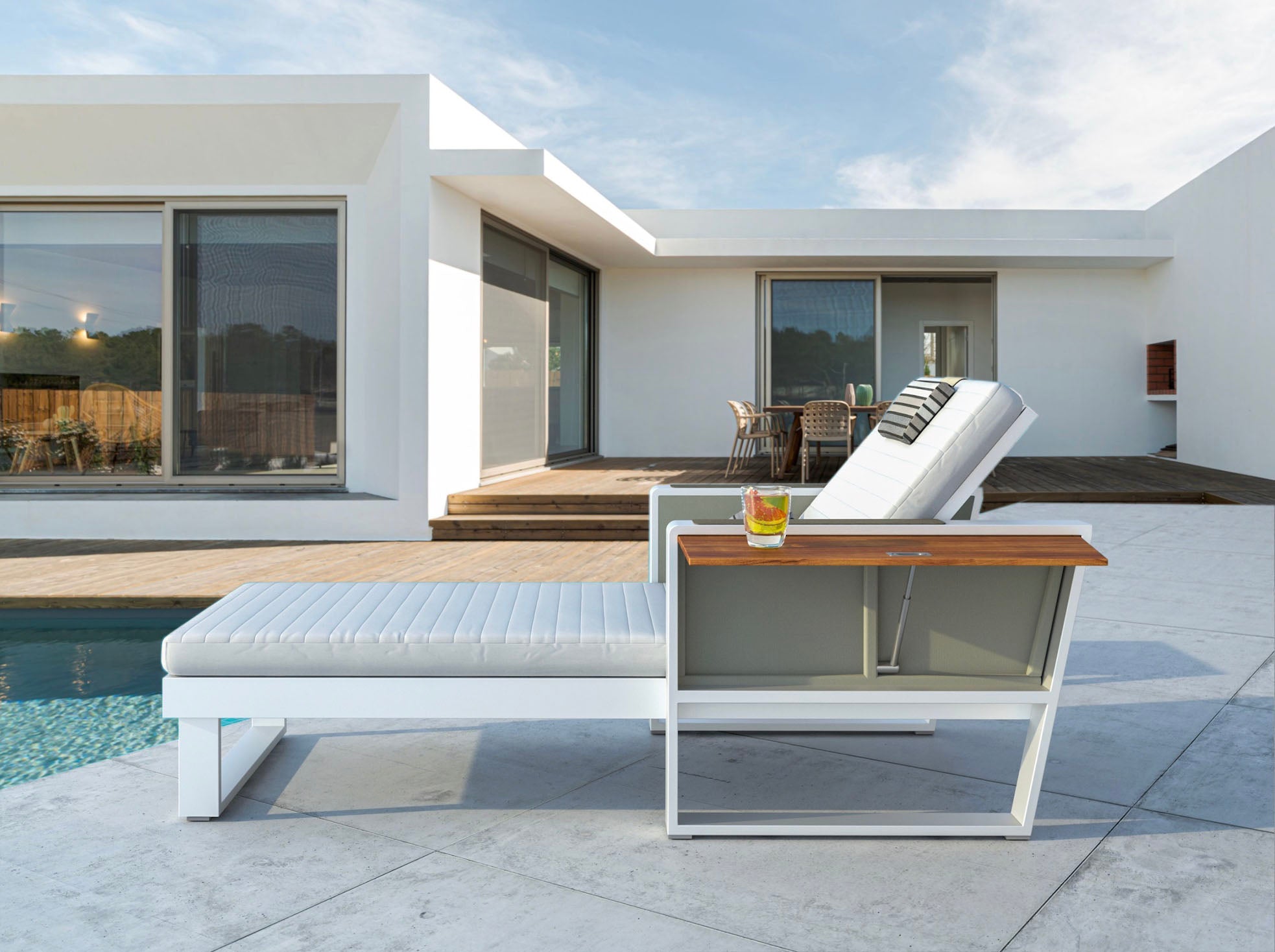 Duo de bains de soleil en aluminium et en teck - YORK COUSSIN BEIGE