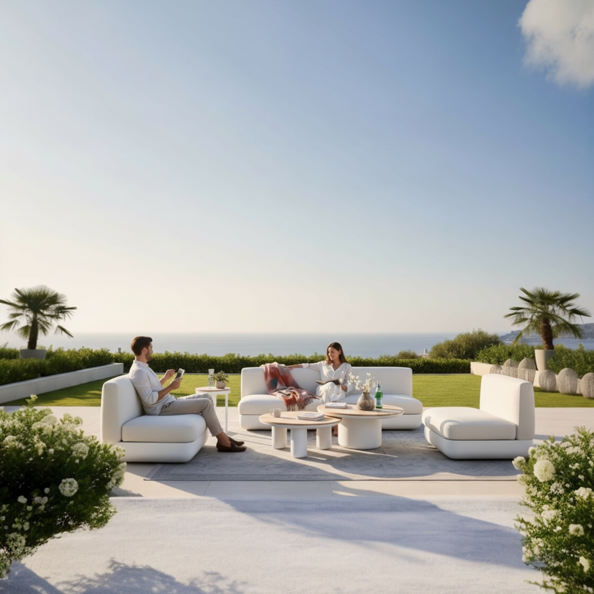 Salon de jardin haut de gamme en aluminium blanc - MAÉ