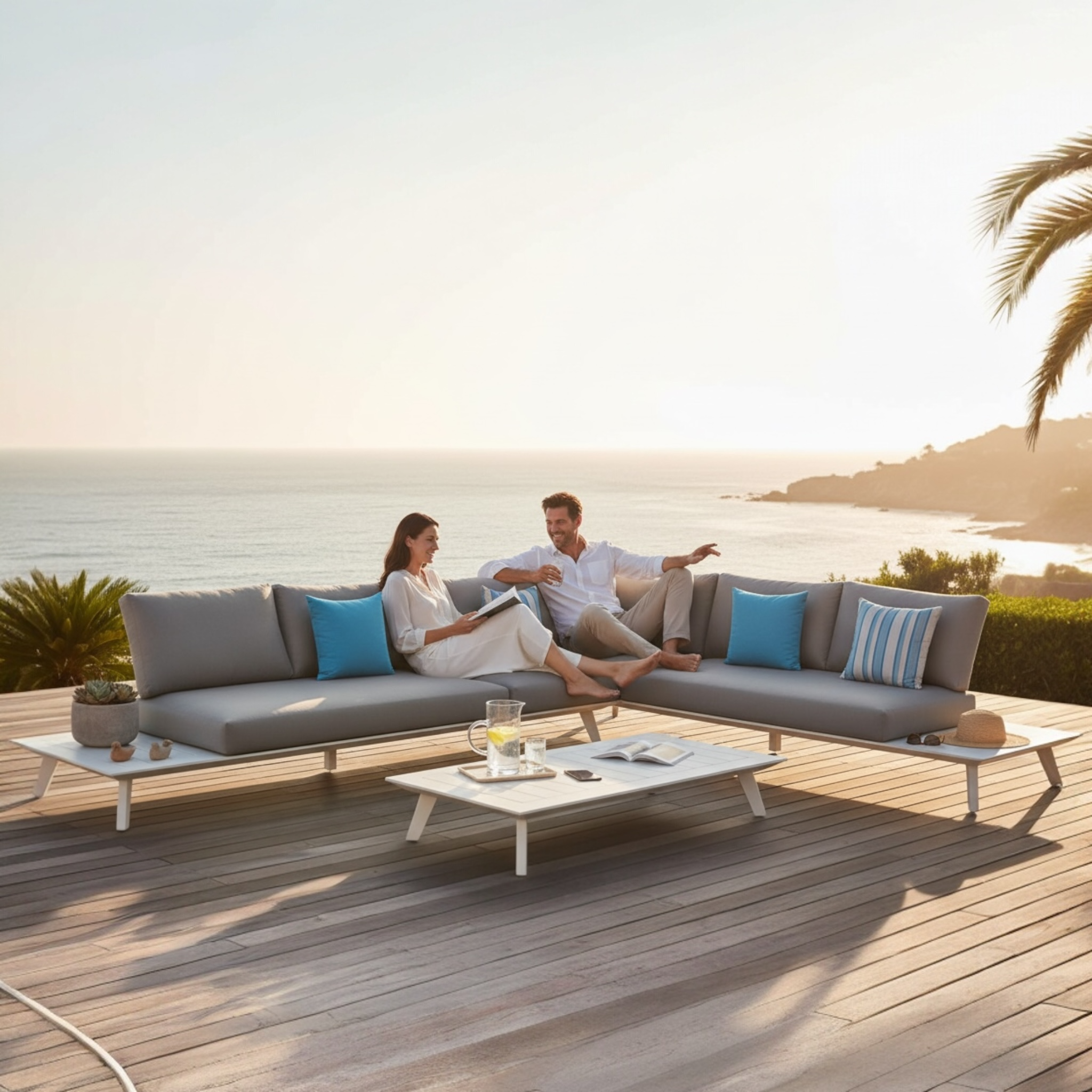 Salon de jardin haut de gamme  6 place en alu blanc tiny