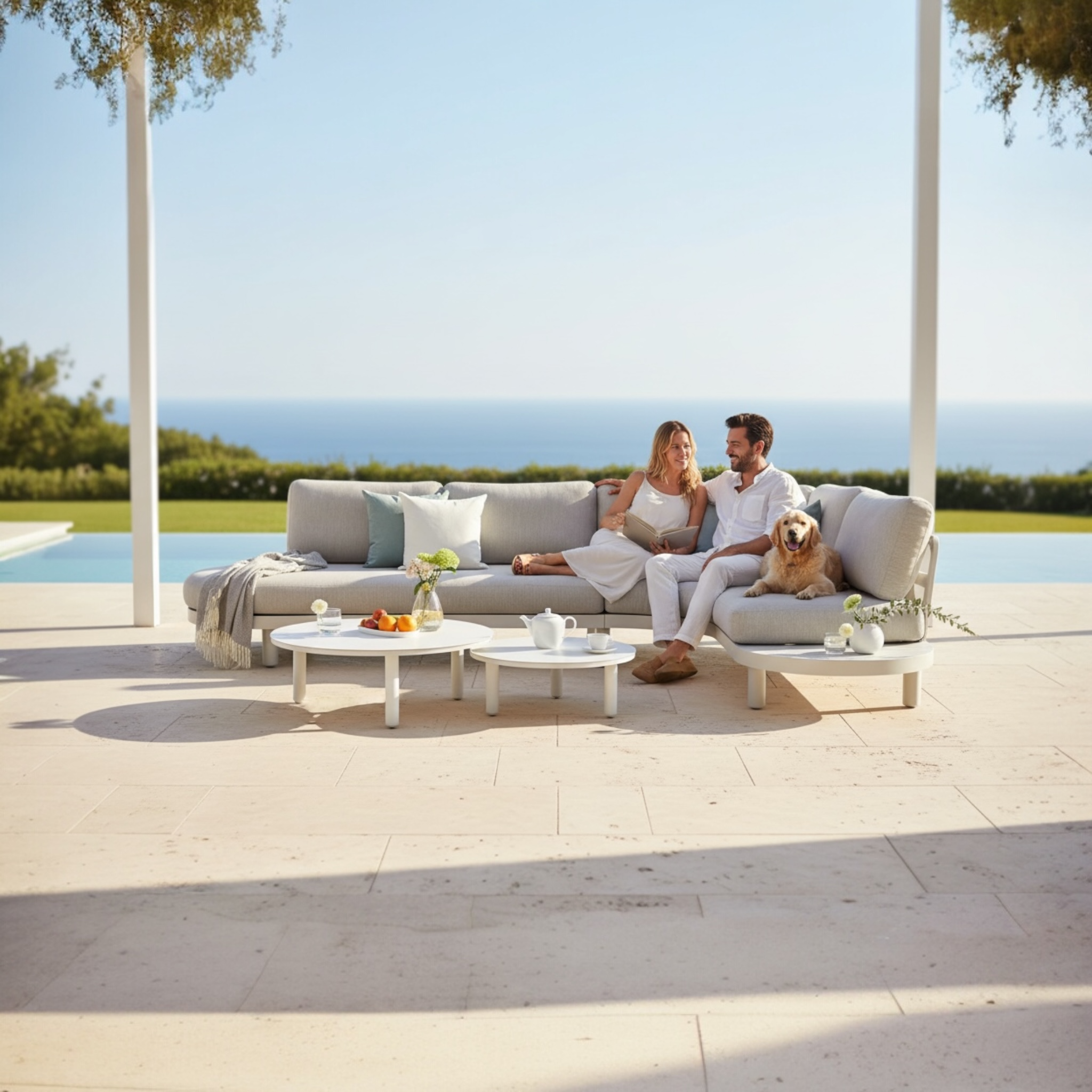 Salon de jardin en angle design haut de qualité Alba blanc