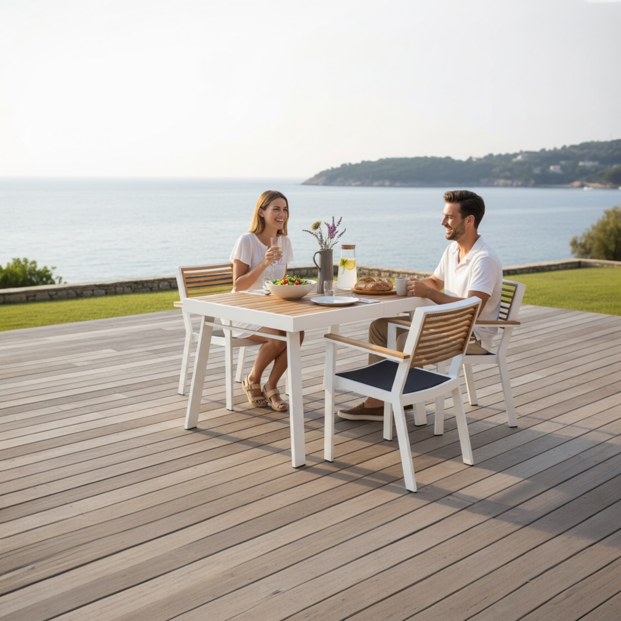 Ensemble table de jardin en alu et teck 4 place design bonne qualité