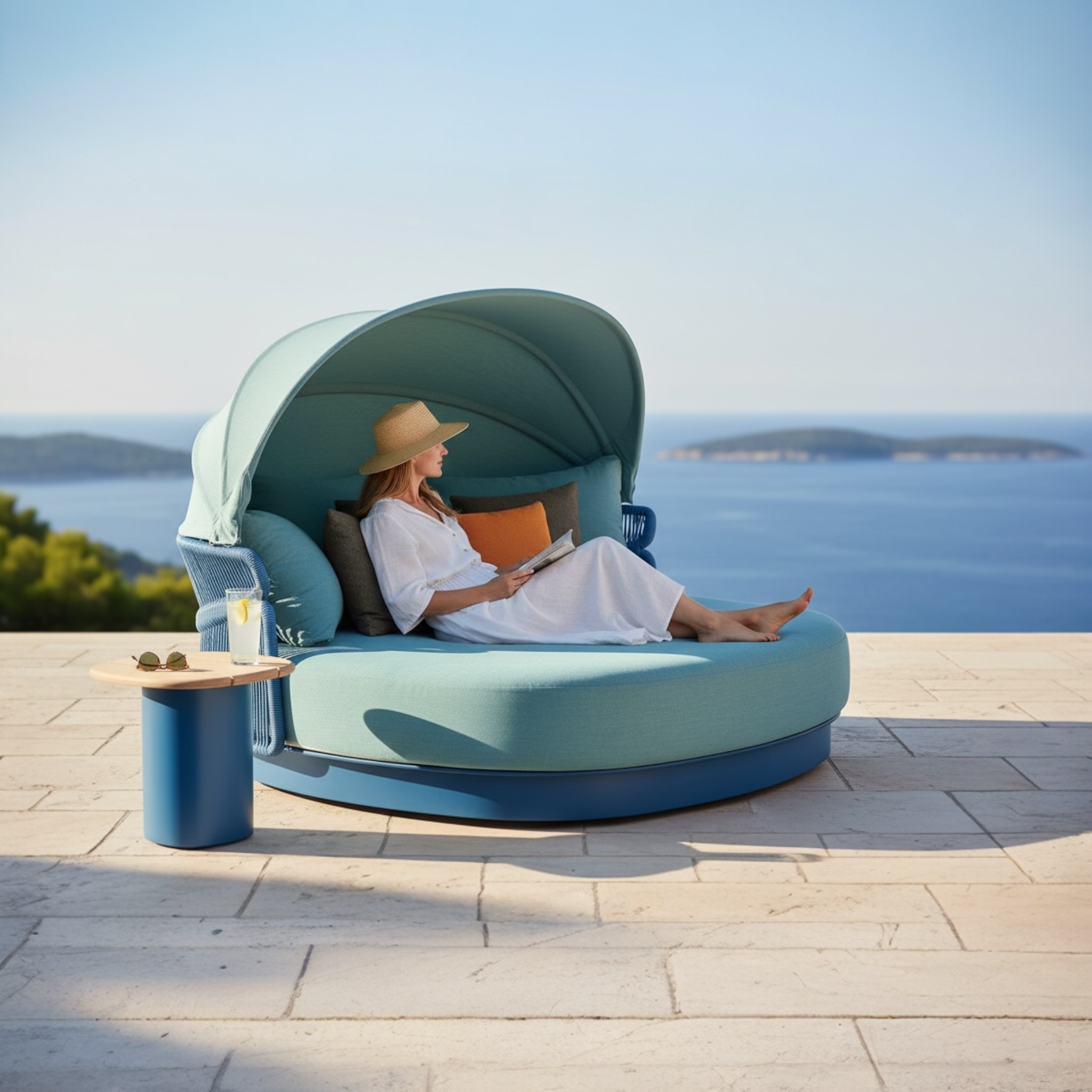 Lit de piscine double en aluminium bleu - LASKA BED