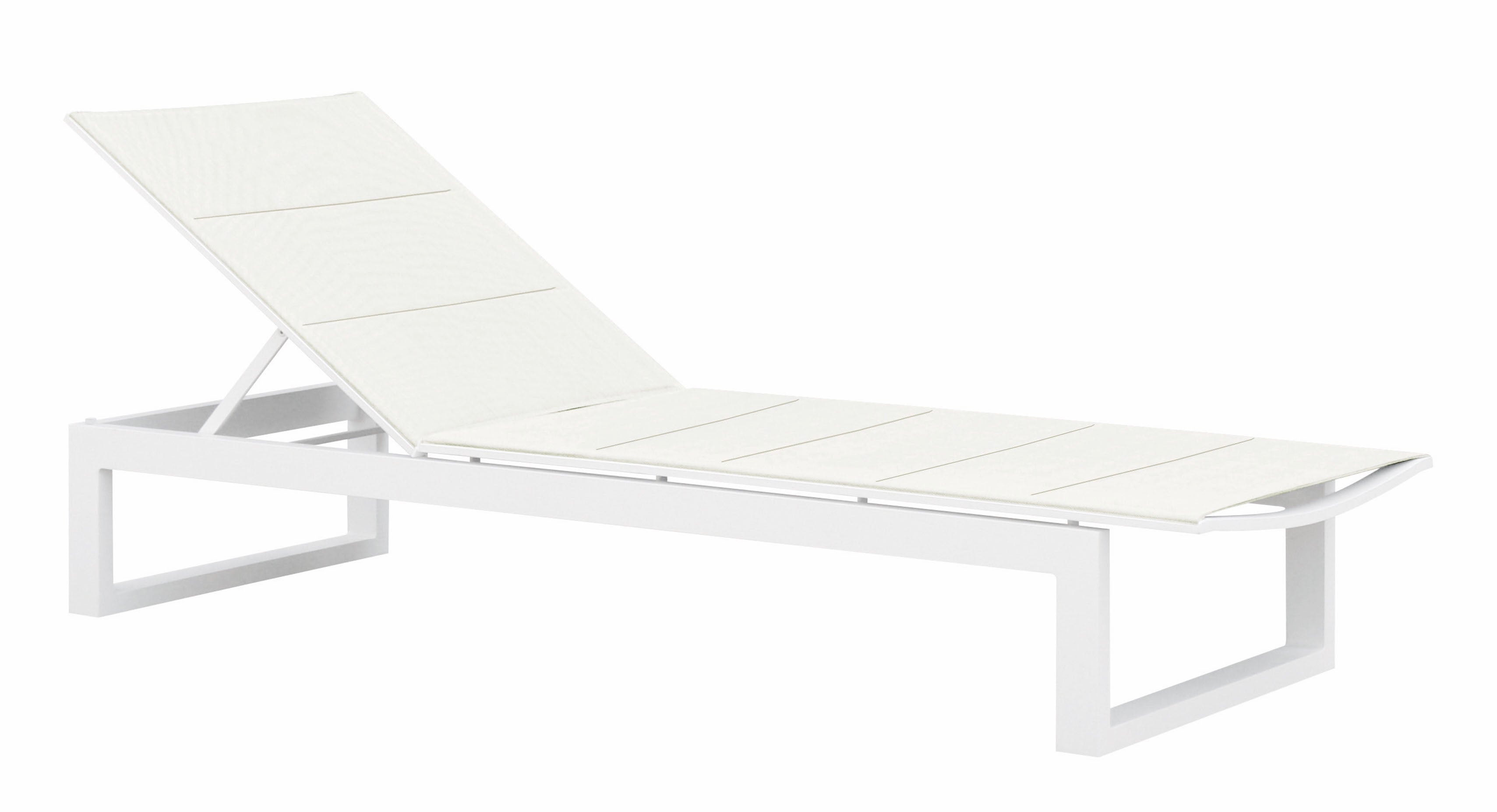 Bain de soleil en aluminium haut de gamme blanc avec tissu 100% oléfine, réglable, design élégant méditerranéen. 