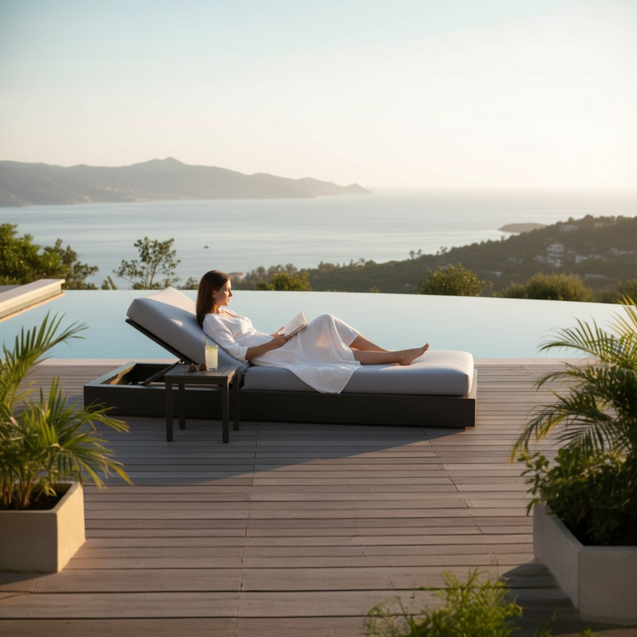 Bain de soleil luxe en aluminium - COMO BED NOIR