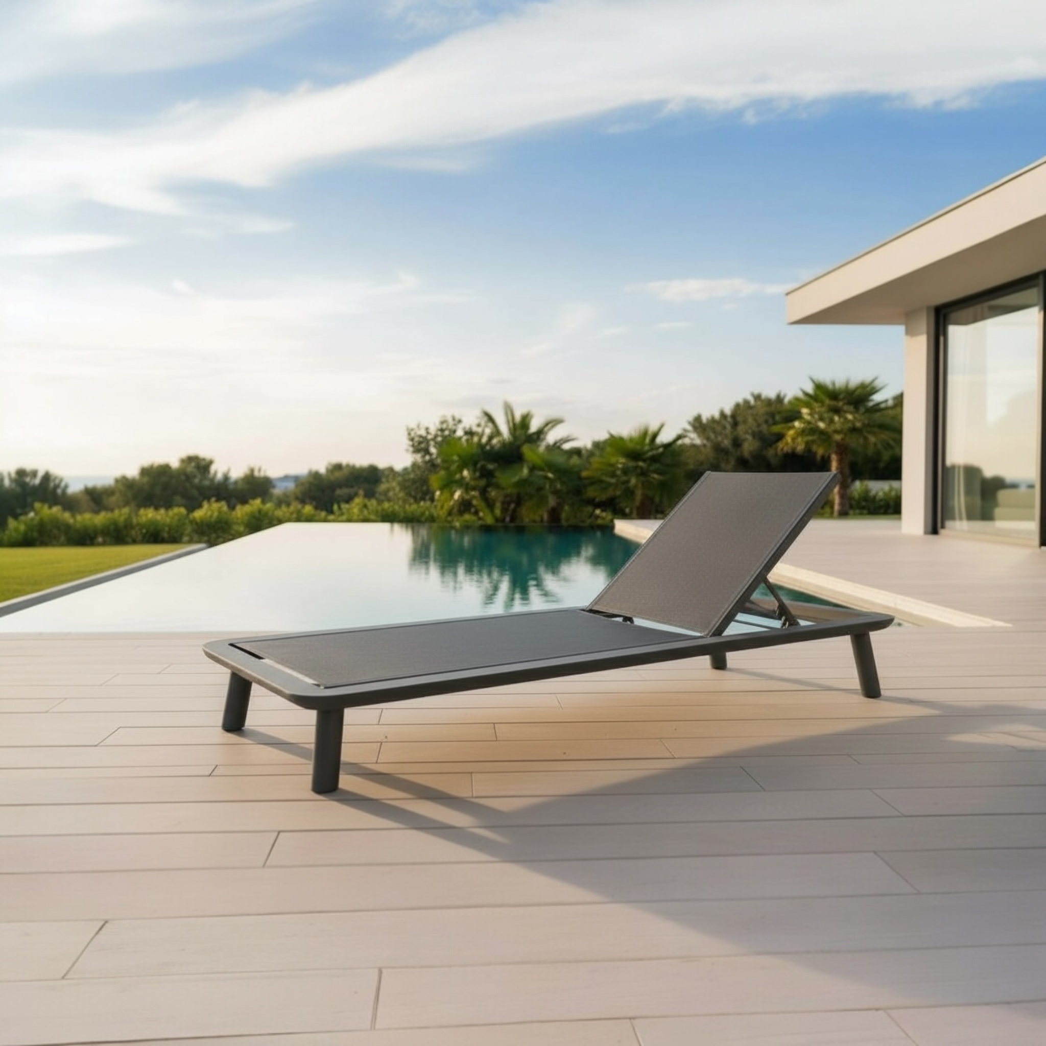 Bain de soleil design en aluminium noir Lara