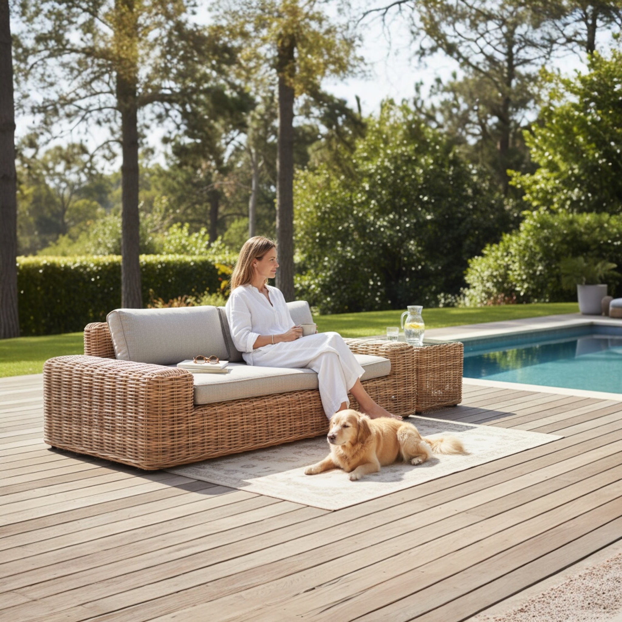 Canapé de jardin design confortable en résine tressée ronde Bali