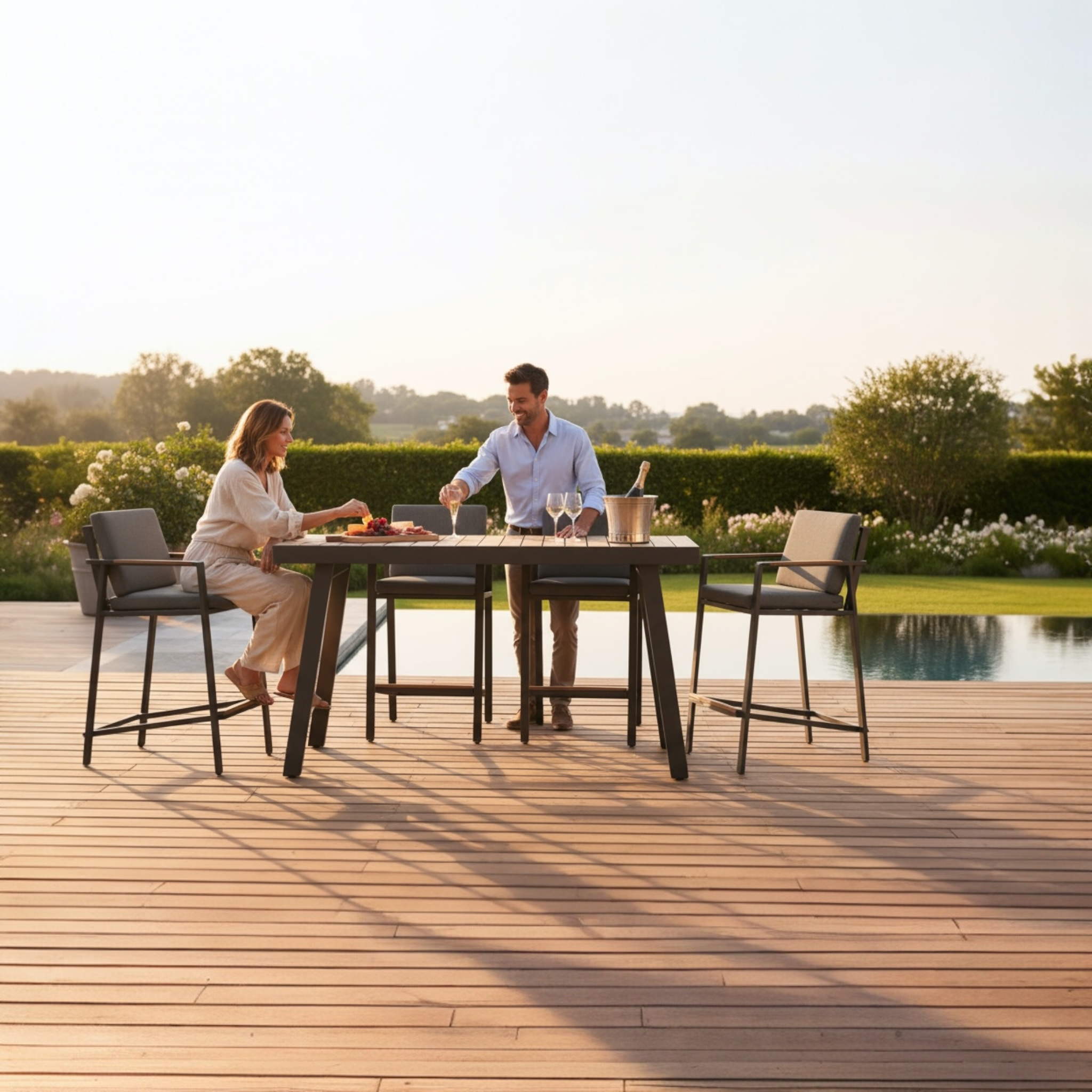 Bar de jardin en aluminium et teck design Noffy noir