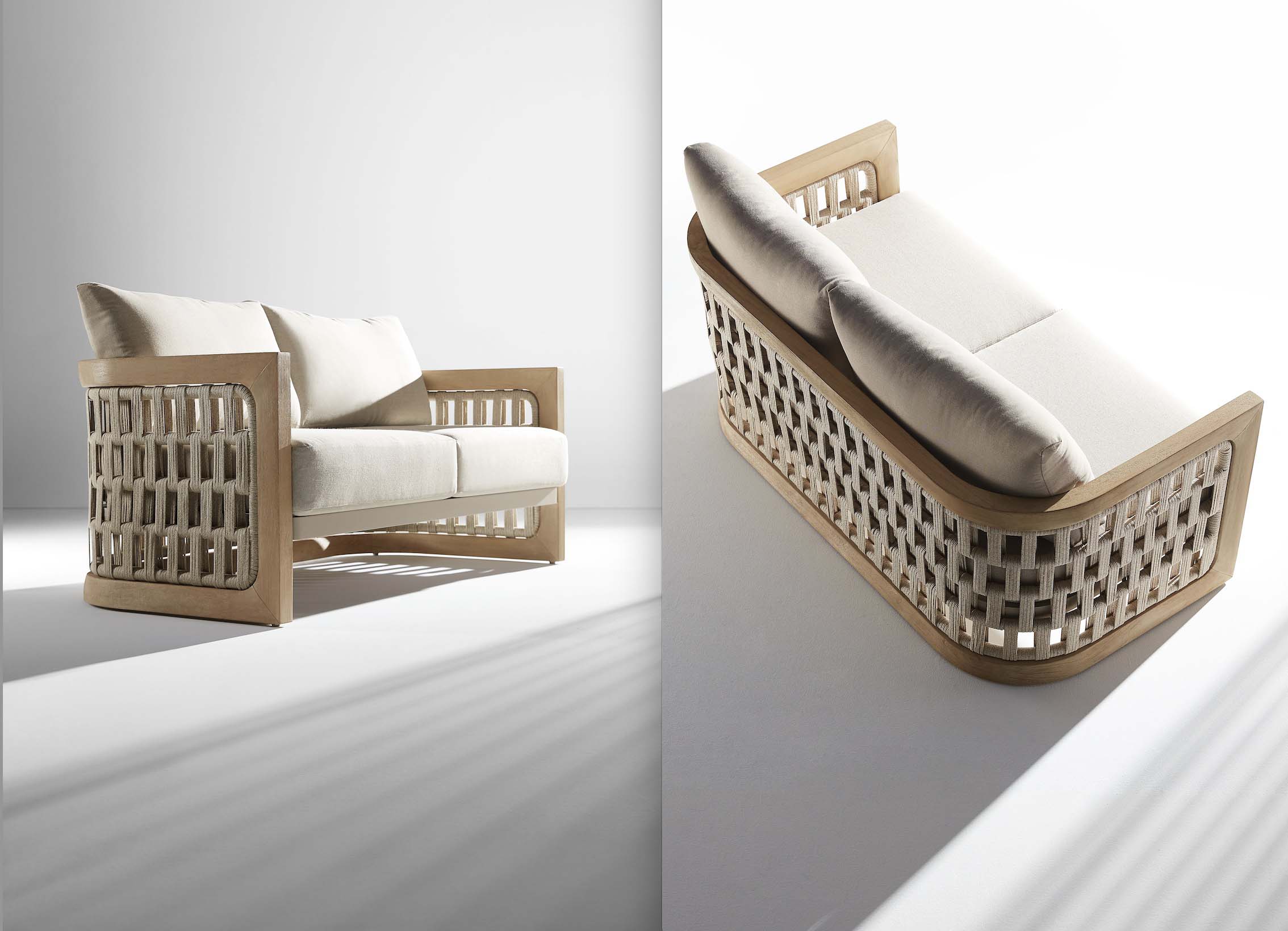 Grand salon de jardin luxe en teck et en corde 7 places  - PALMA XL