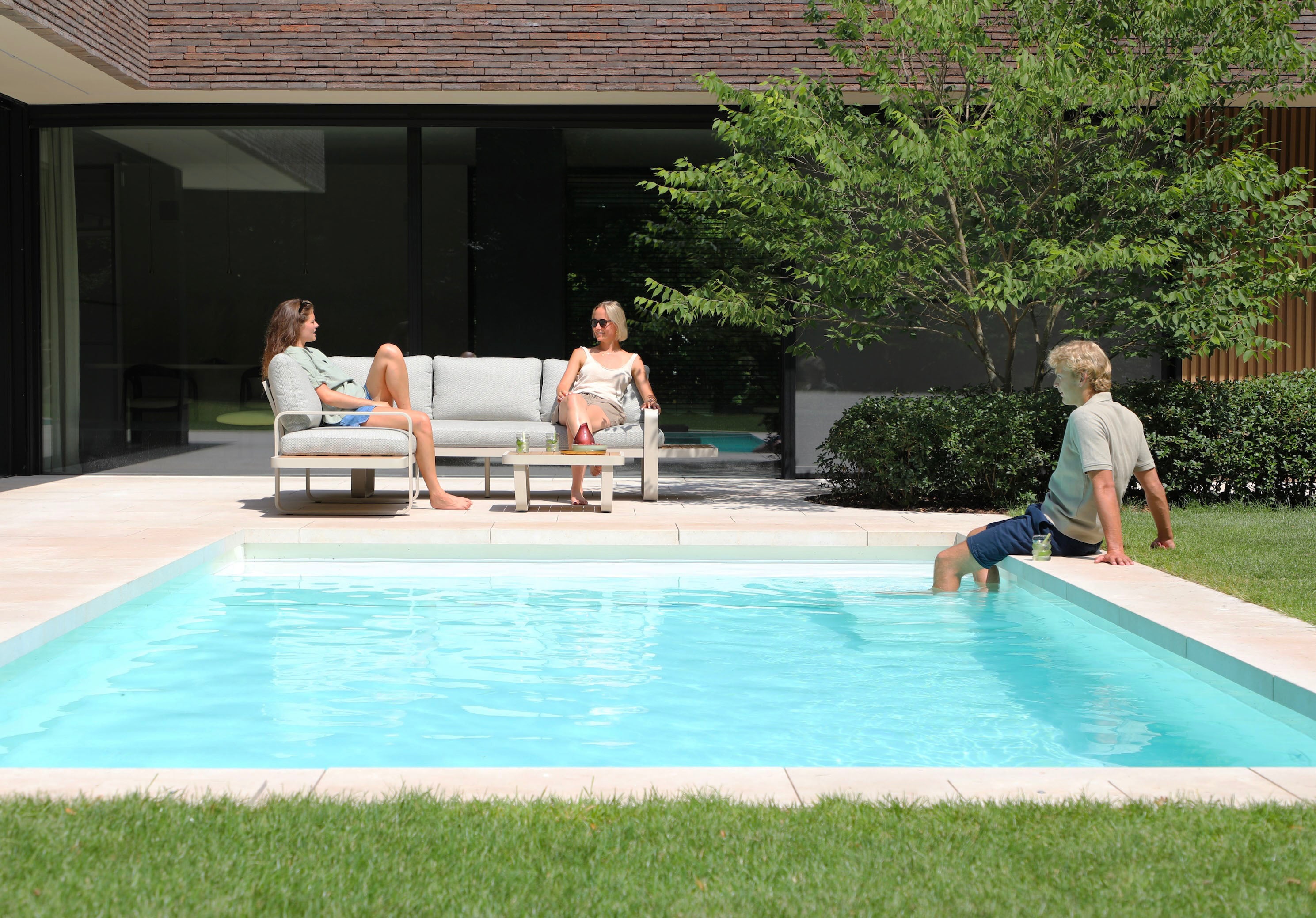 Salon de jardin d'angle en aluminium et teck - EMILIA